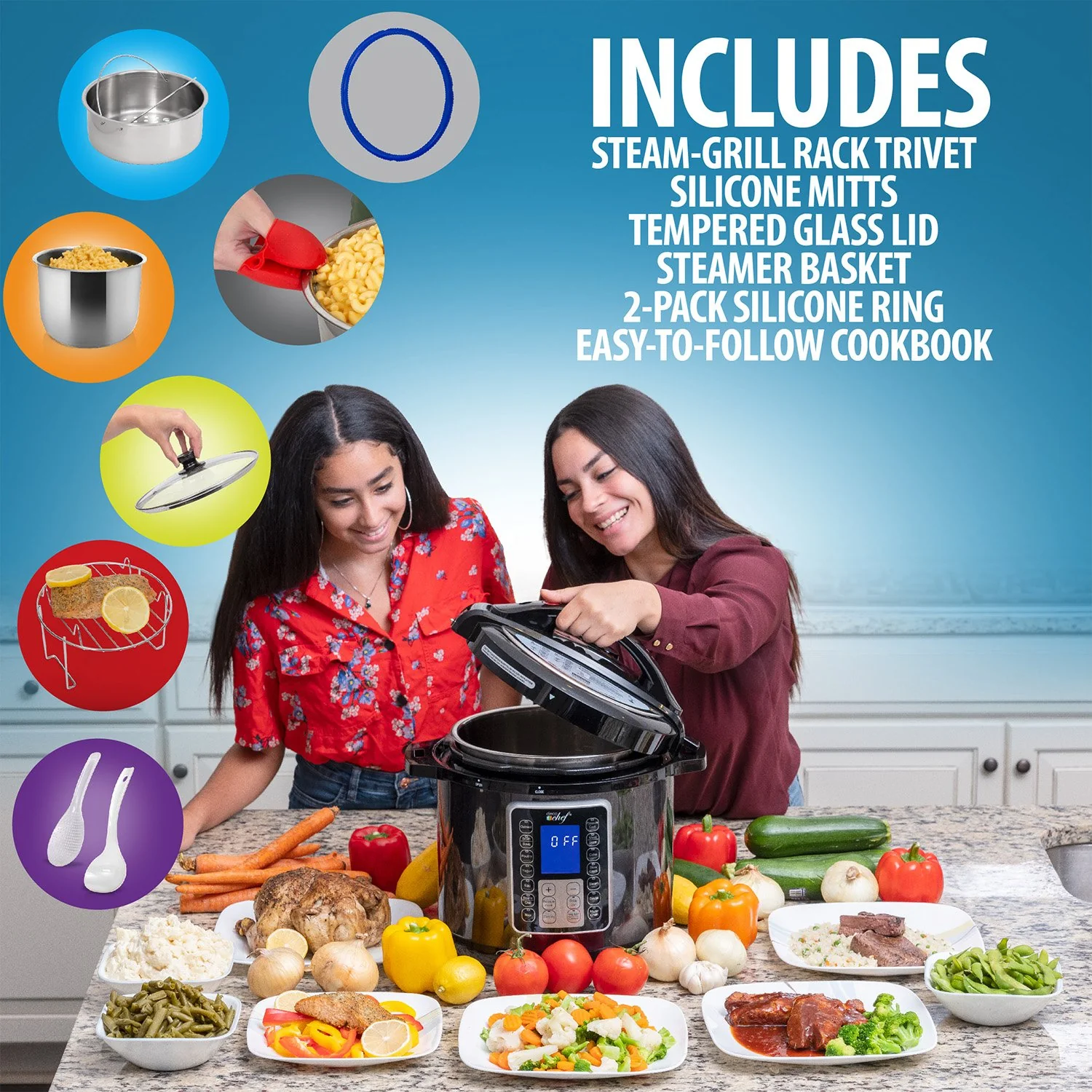 Deco Chef 8 QT 10-in-1 Pressure and Slow Cooker - Multi-Mode Cooking with Accessories - Image 15