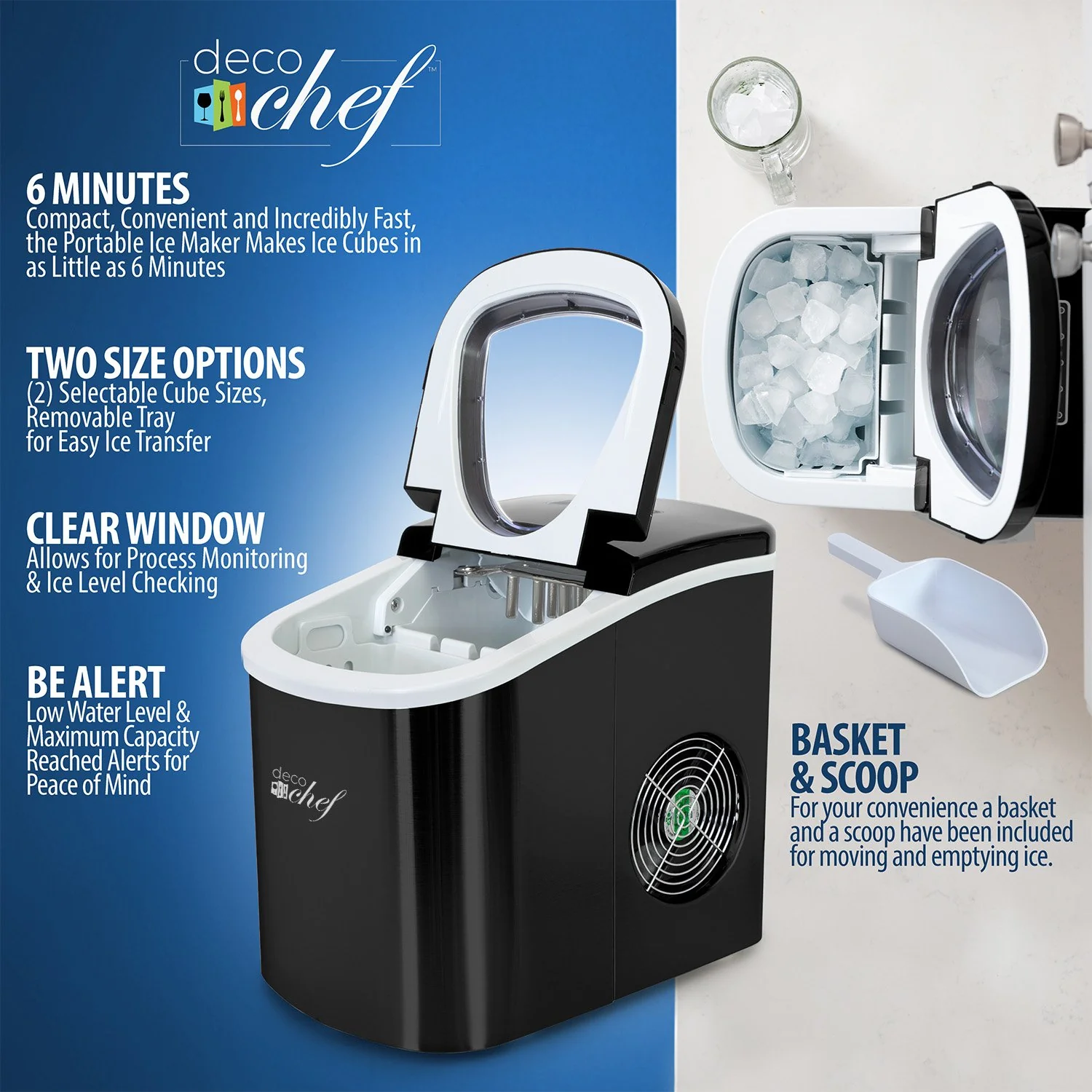 Deco Chef Black Compact Electric Ice Maker | (IMBLK) | Top Load | 26 Lbs Per Day - Image 10