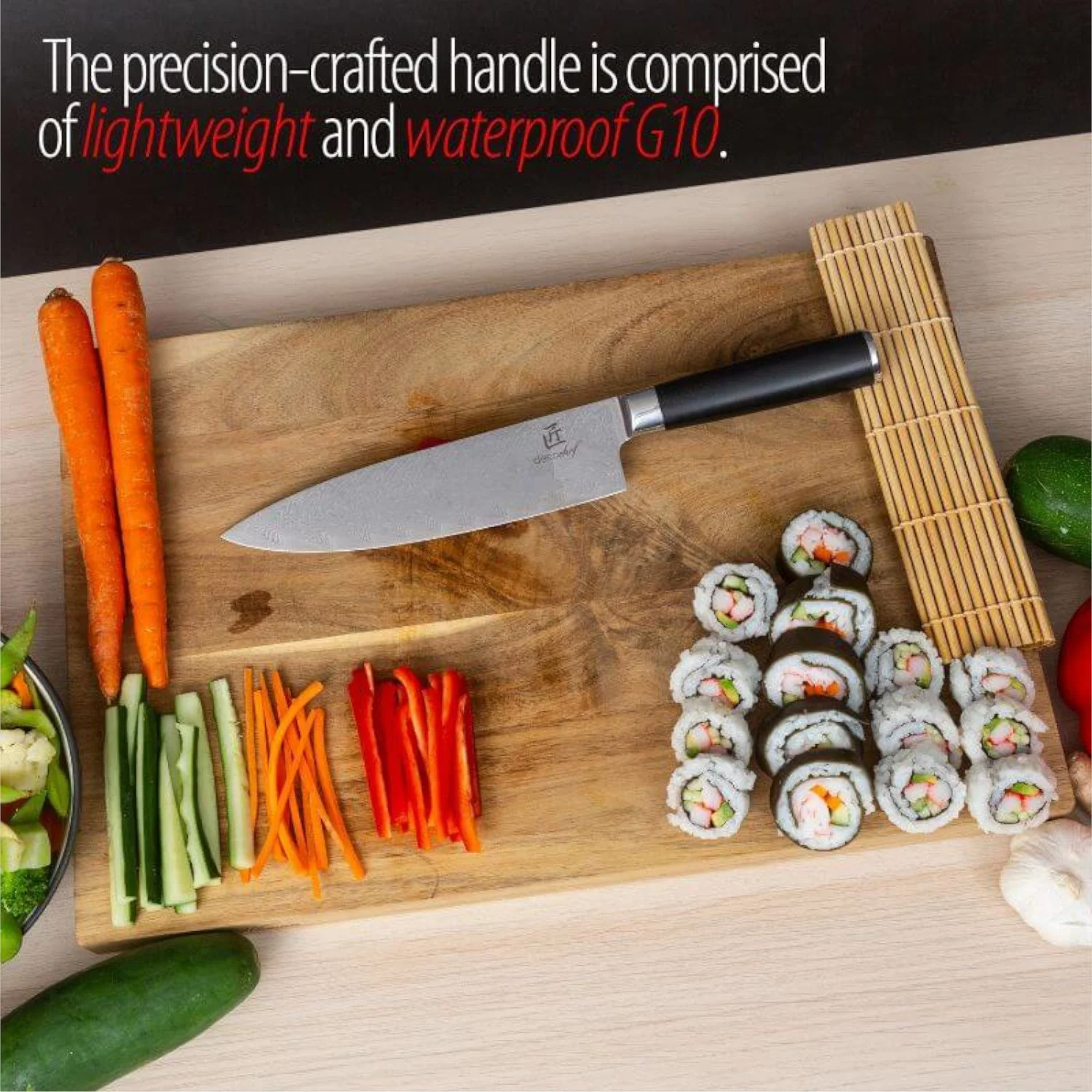 Deco Chef Chef Knife 8-inch Japanese Damascus Steel with Deco Chef Cut Resistant Gloves - Image 8