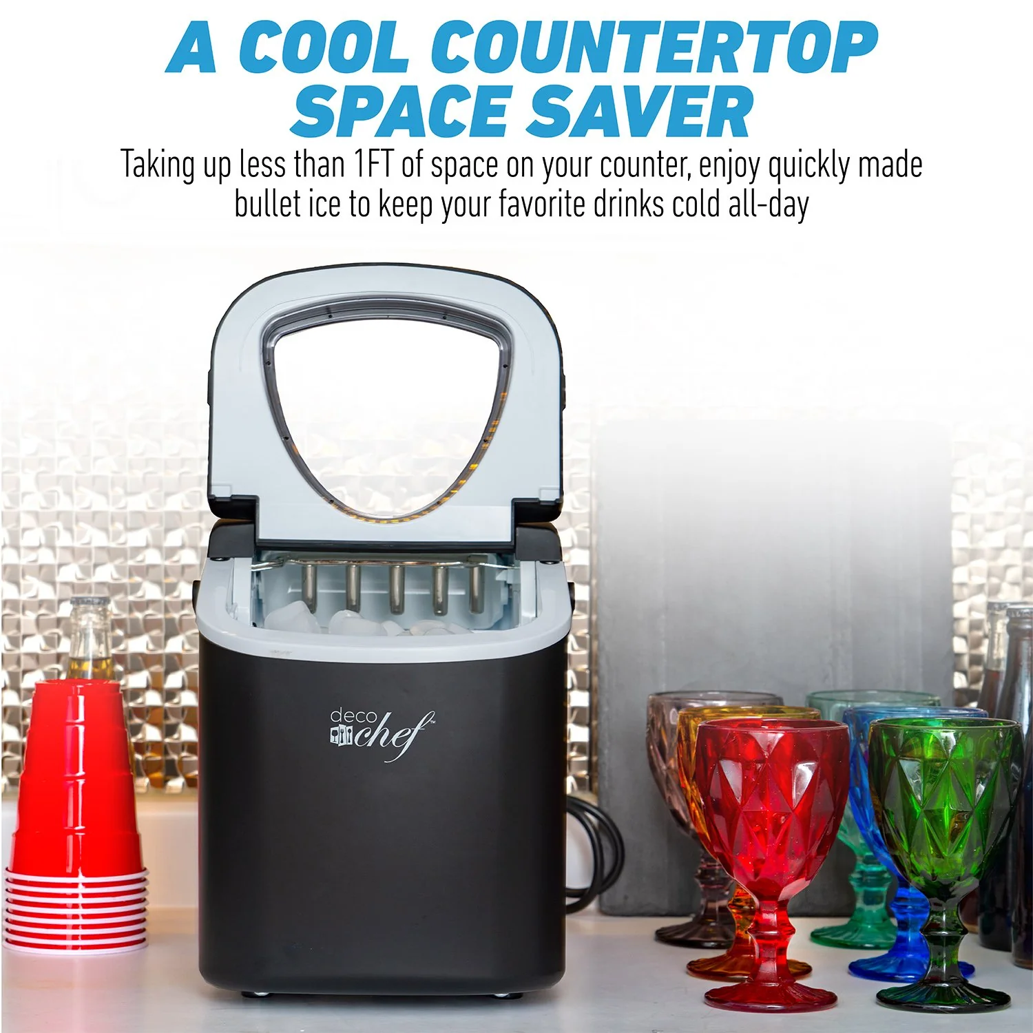 Deco Chef Compact Countertop Ice Maker 26LBs in 24HRs, 9 Ice Cubes in 6 Minutes, Black - Image 3