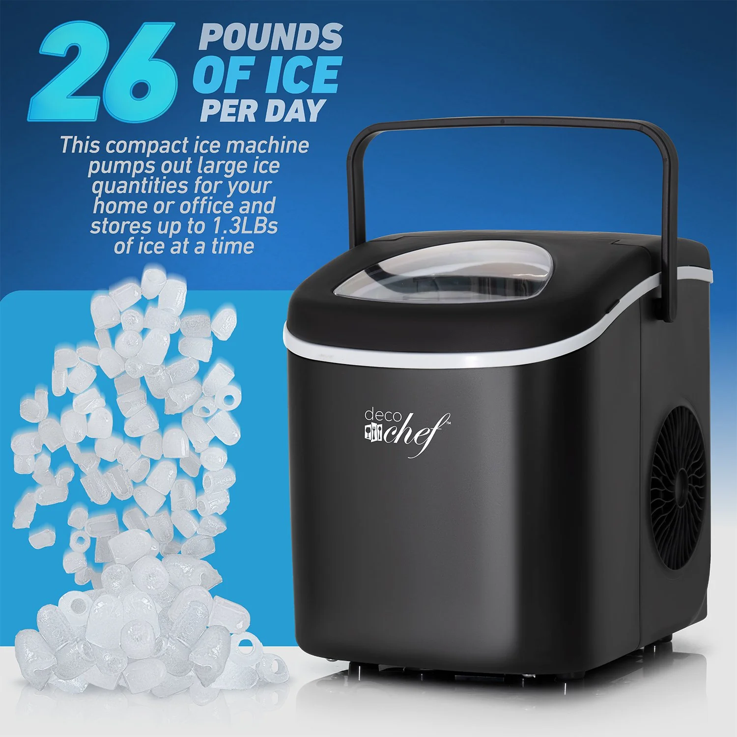 Deco Chef Compact Countertop Ice Maker 26LBs in 24HRs, 9 Ice Cubes in 6 Minutes, Black - Image 4