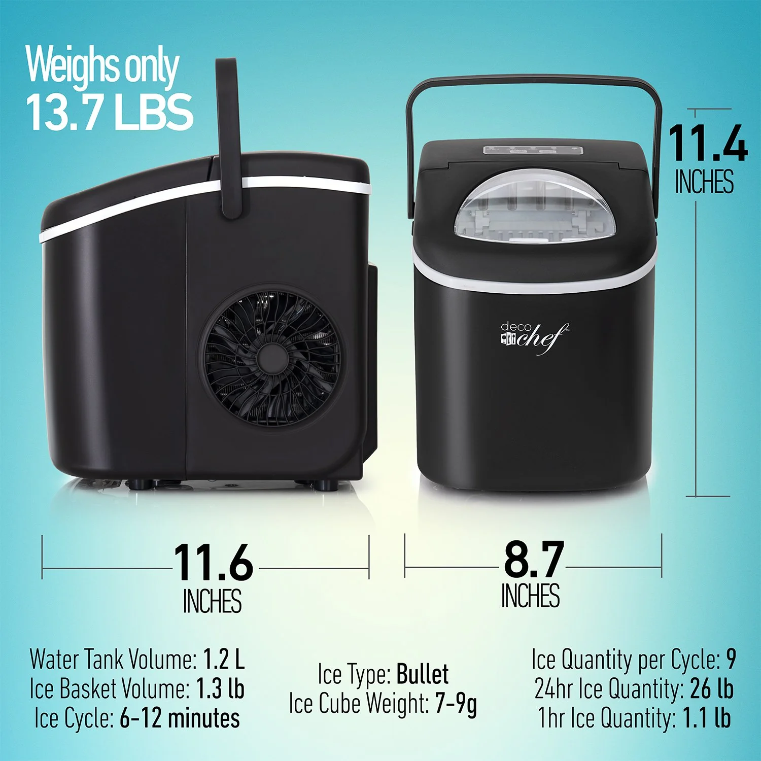 Deco Chef Compact Countertop Ice Maker 26LBs in 24HRs, 9 Ice Cubes in 6 Minutes, Black - Image 5