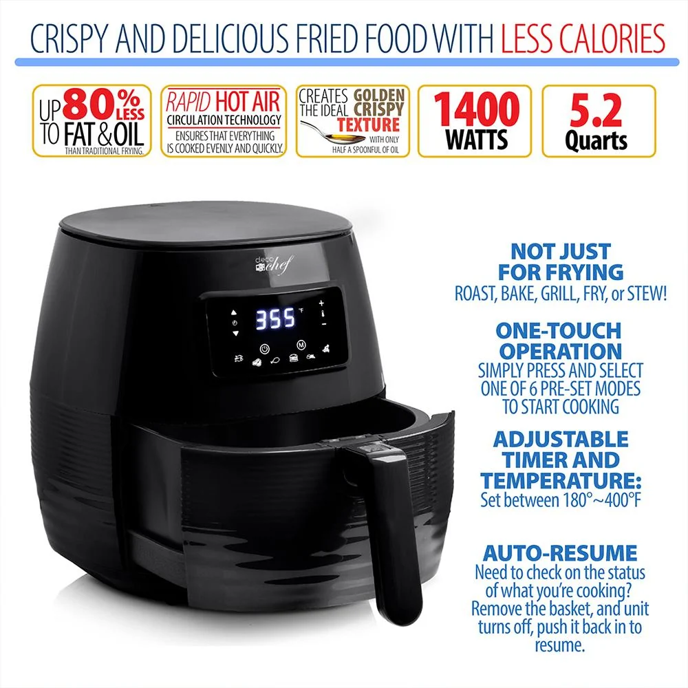 Deco Chef Digital 5.8QT Electric Air Fryer Black Open Box with 1 Year Warranty - Image 9