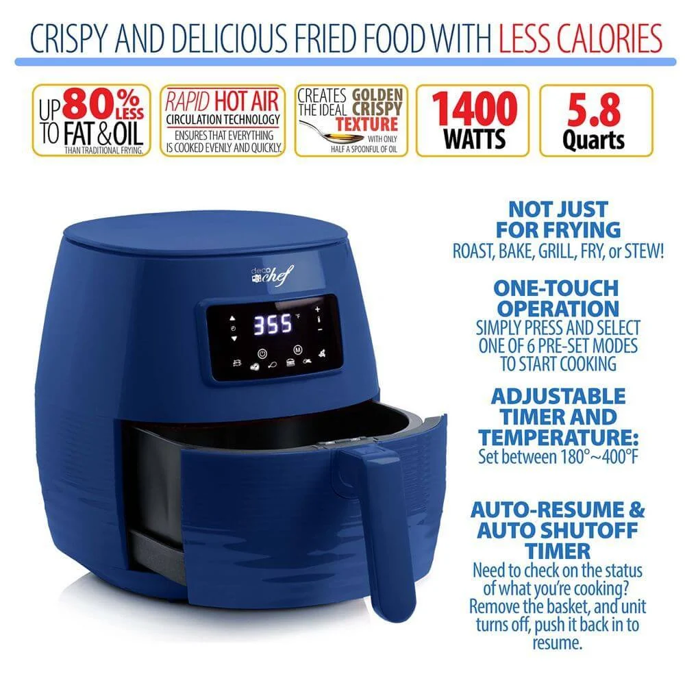 Deco Chef Digital 5.8QT Electric Air Fryer (Blue) with Gourmet 12-Piece Knife Set - Image 2