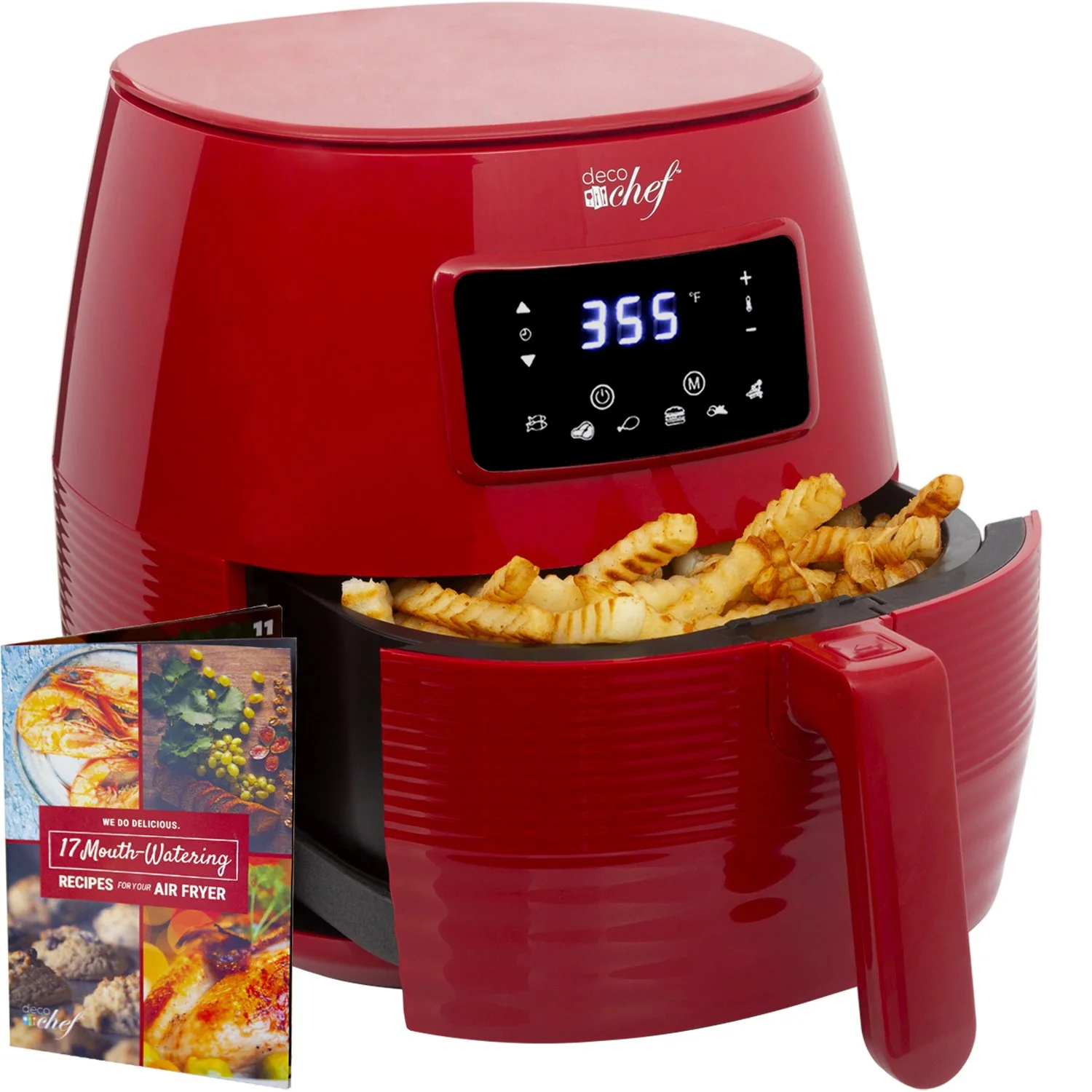 Deco Chef Digital 5.8QT Electric Air Fryer Healthier Cooking Red + 6-Pcs Knife Set White - Image 3