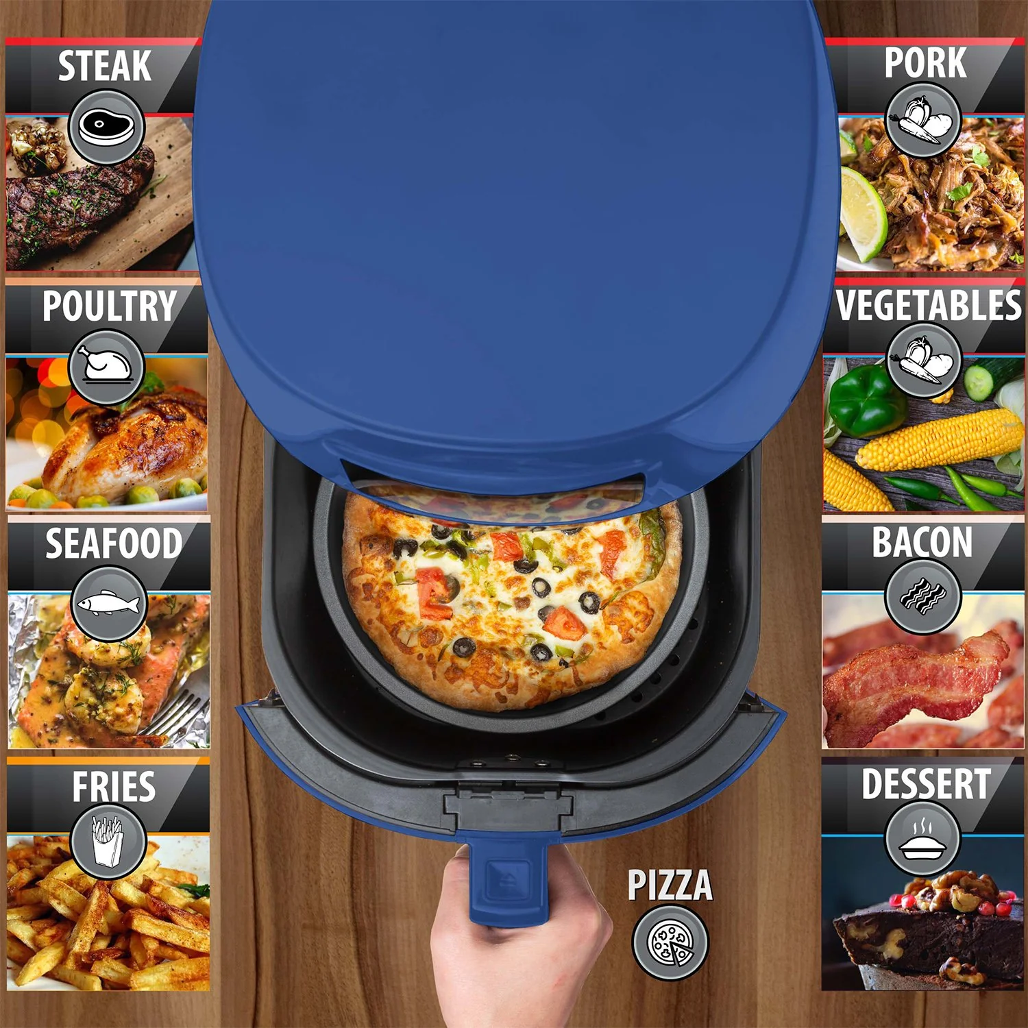 Deco Chef Digital 5.8QT Electric Air Fryer - Healthier & Faster Cooking - Blue - Image 3