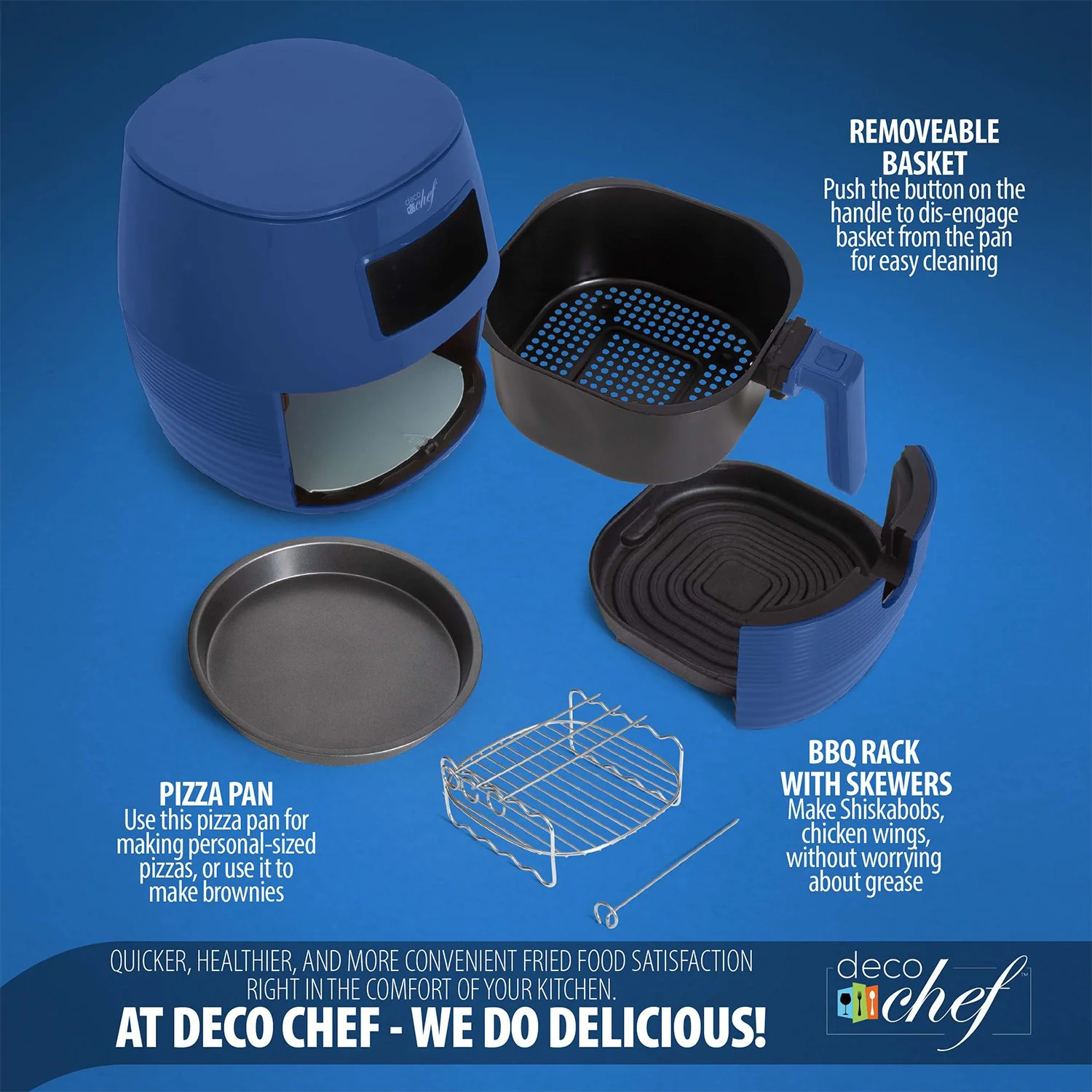 Deco Chef Digital 5.8QT Electric Air Fryer - Healthier & Faster Cooking - Blue - Image 4