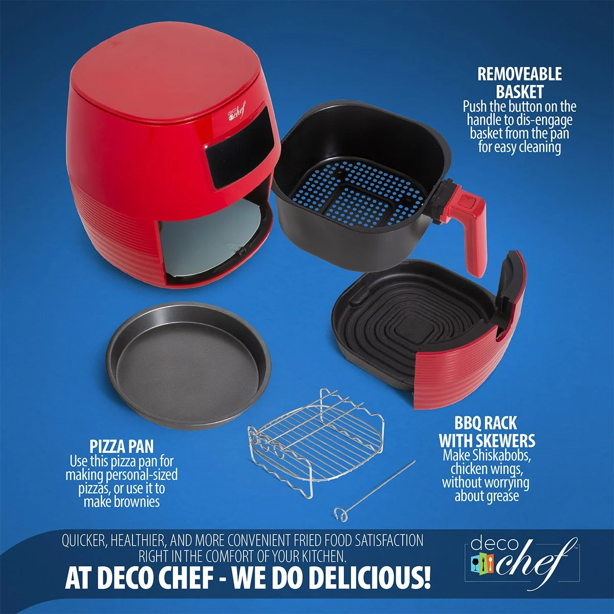 Deco Chef Digital 5.8QT Electric Air Fryer (Red) Bundle with Gourmet 12-Piece Knife Set - Image 3