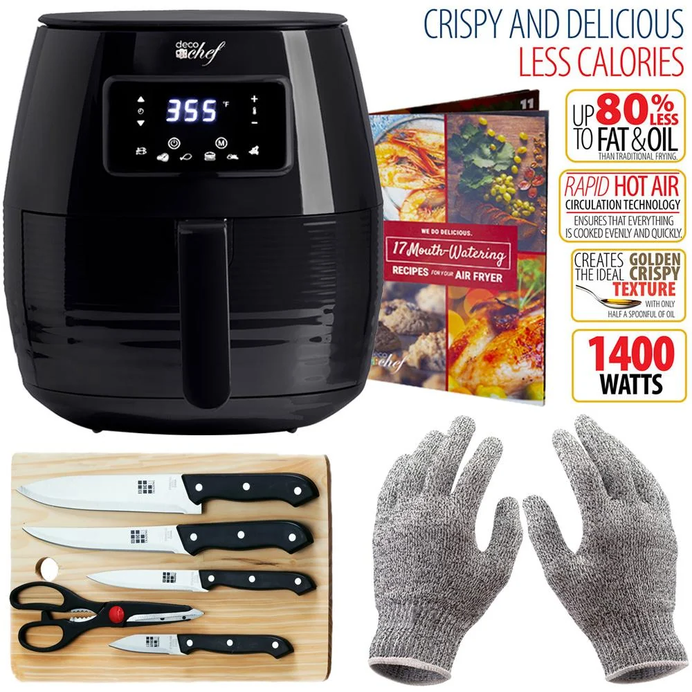 Deco Chef Digital 5.8QT Electric Air Fryer w/ Cut Resistant Gloves & Knife Set - Black - Image 2