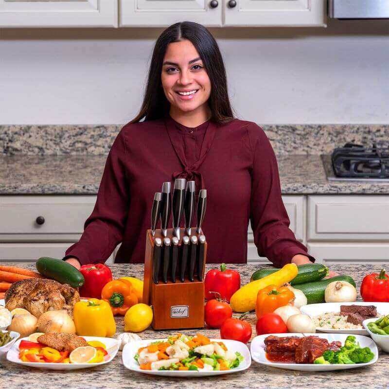 Deco Chef Gourmet 12 Piece Knife Set with Storage Block w/ Deco Chef Cut Resistant Gloves - Image 8