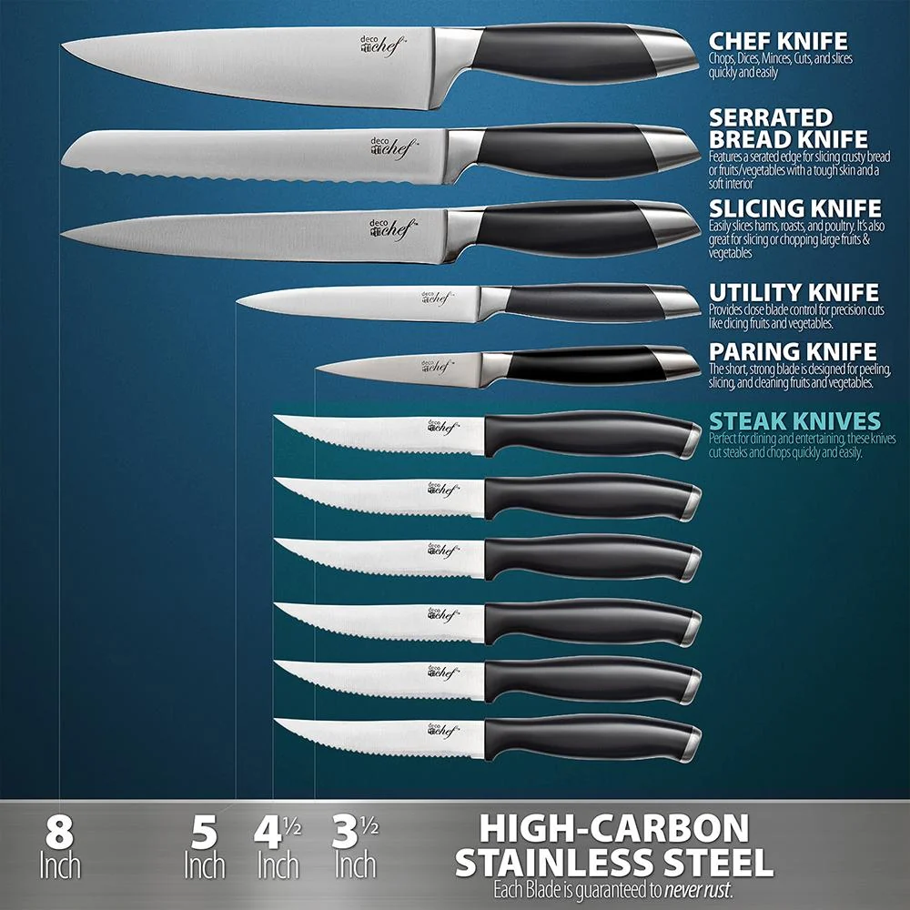 Deco Chef Gourmet 12 Piece Stainless Steel Knife Set with Storage Block Open Box - Image 2