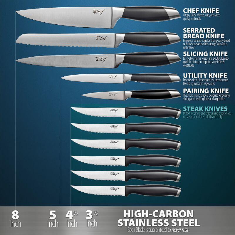 Deco Chef Gourmet 12pc Knife Set with Storage Block Bundle with Kitchen Essentials - Image 3