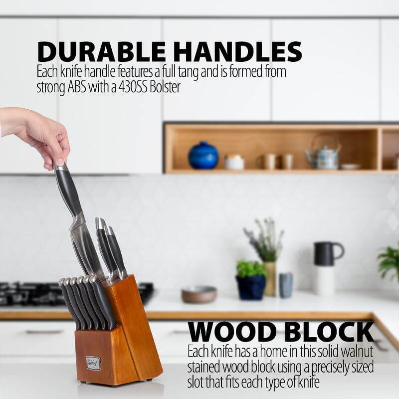 Deco Chef Gourmet 12pc Knife Set with Storage Block Bundle with Kitchen Essentials - Image 6