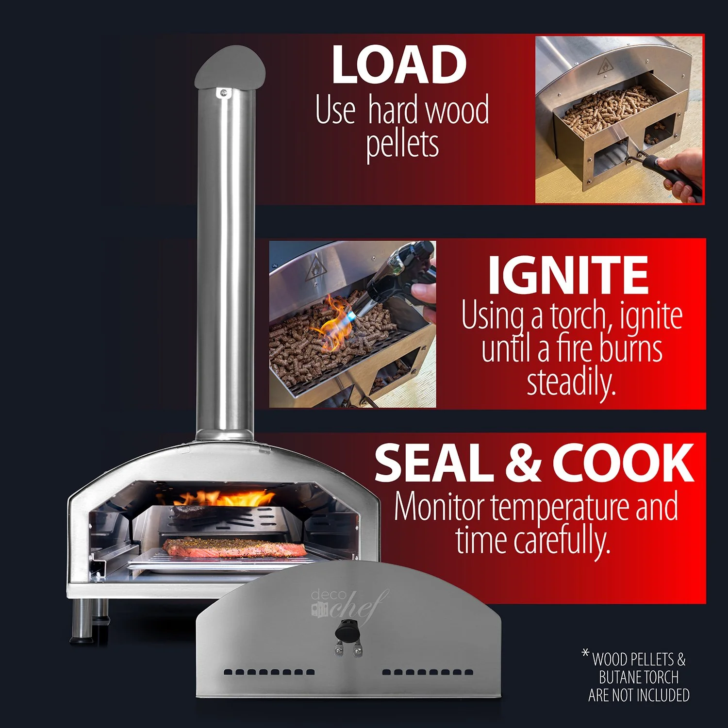 Deco Chef Portable Outdoor Pizza Oven with 2-in-1 Pellet Pizza & Grill Oven Functionality - Image 4