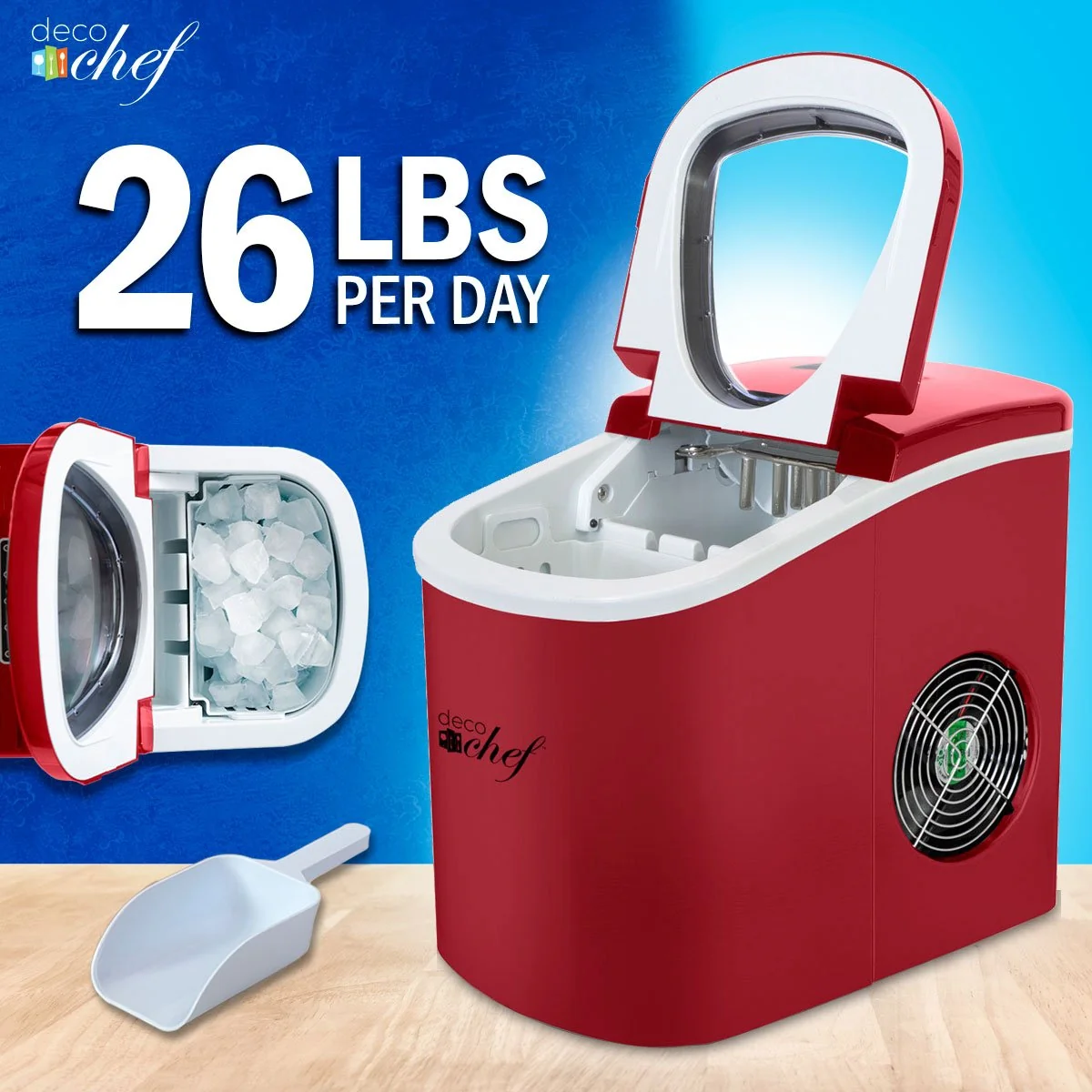 Deco Chef Red Compact Electric Ice Maker | (IMRED) | Top Load | 26 Lbs Per Day - Image 16