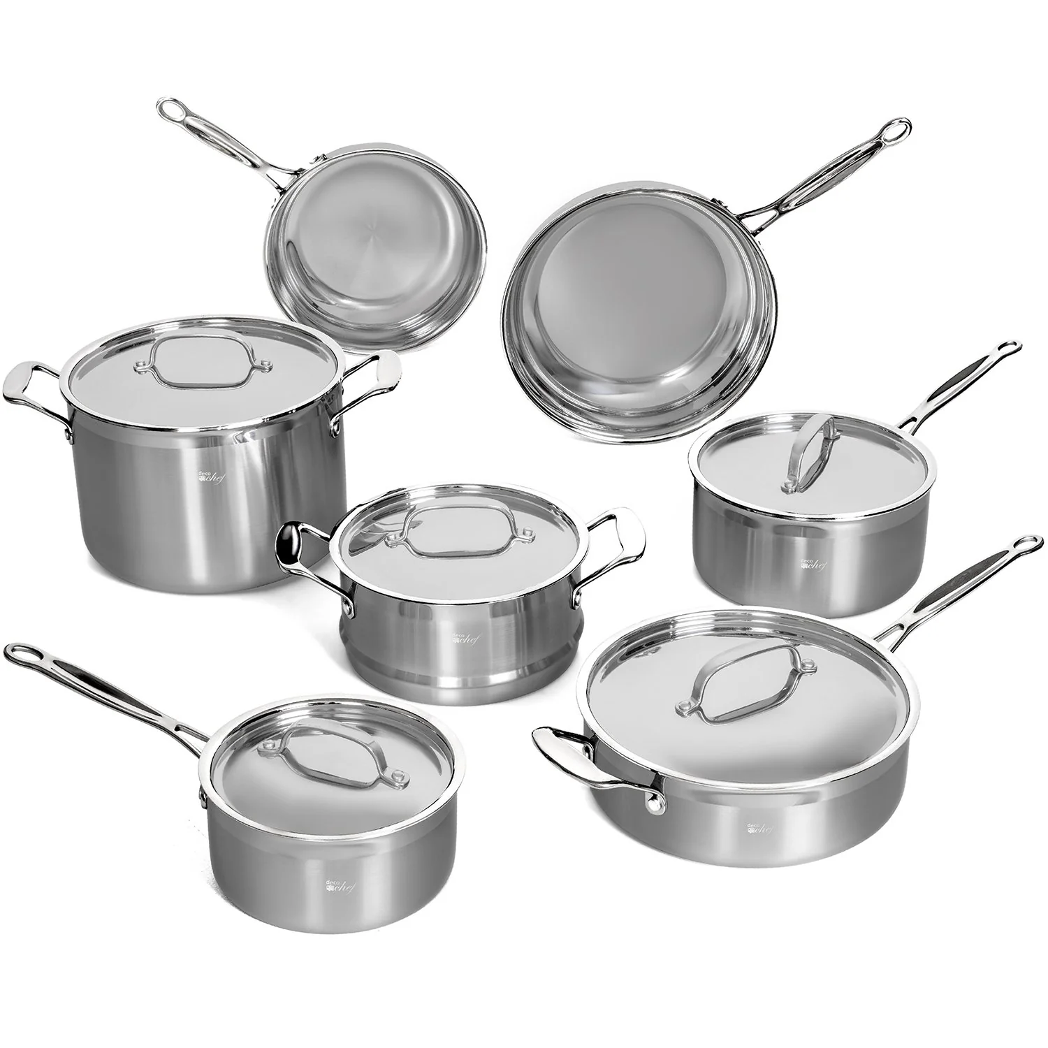 Deco Chef Stainless Steel Cookware 12 Piece Starter Set, Tri-Ply Core, Riveted Handles - Image 6