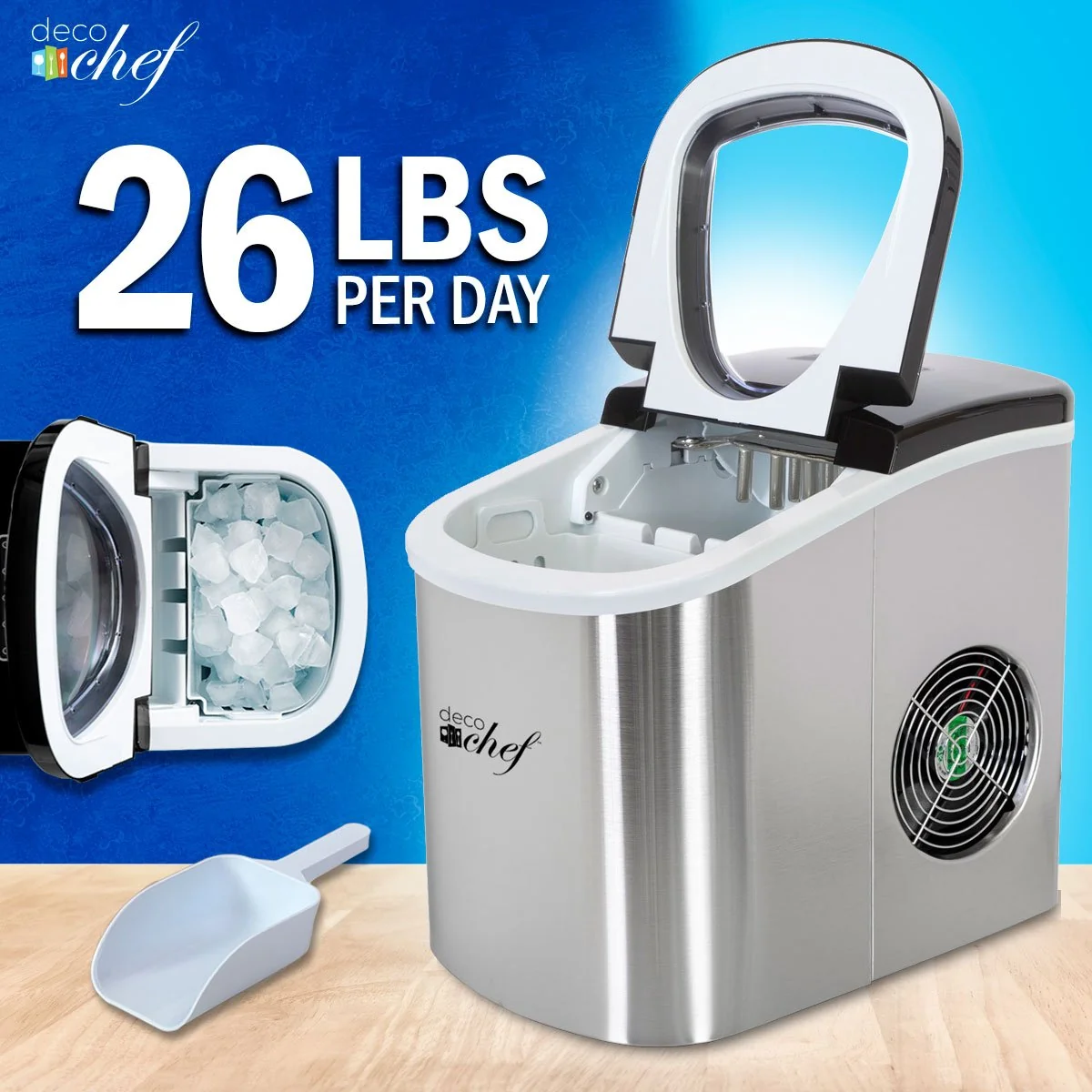 Deco Chef Stainless Steel Electric Top Load Ice Maker with The Smoothies Bible Recipe Book - Image 3