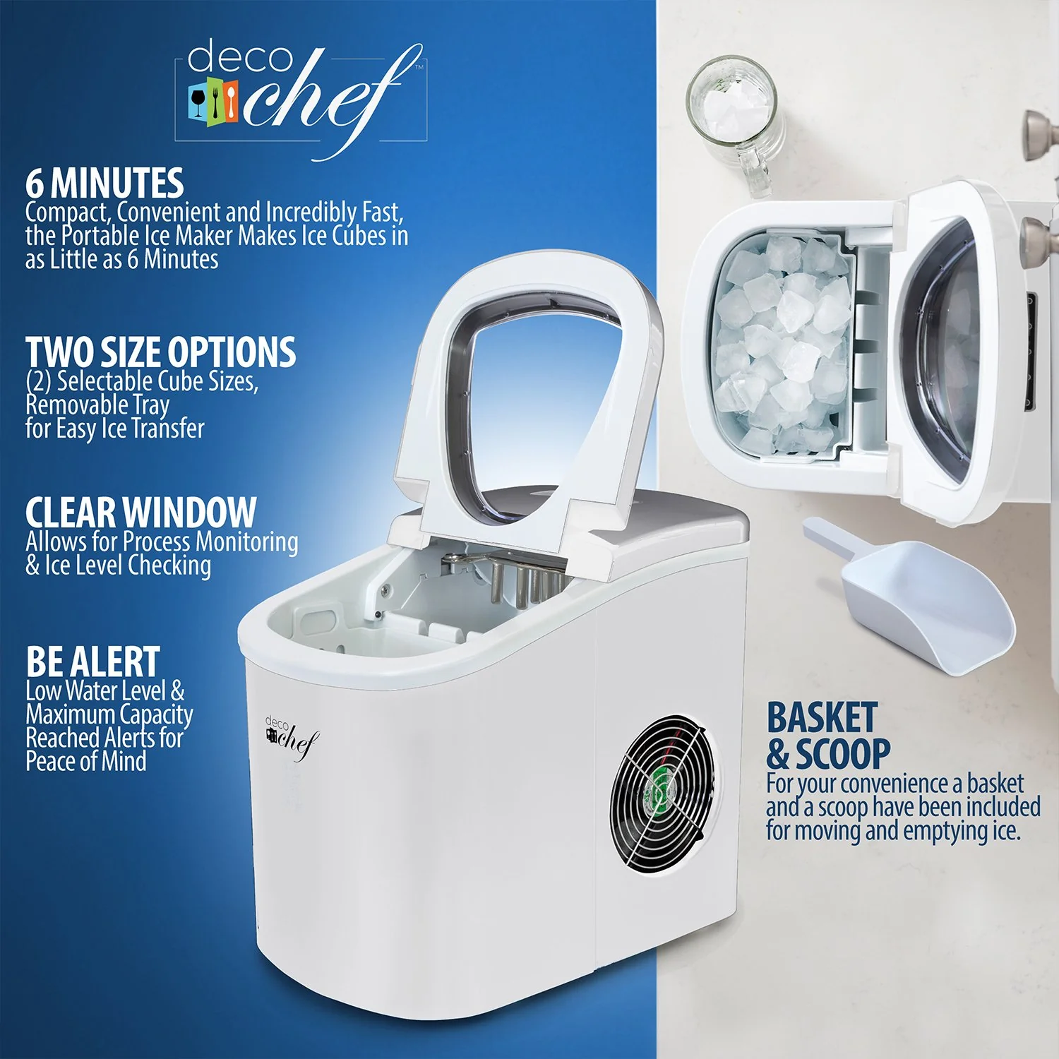 Deco Chef White Compact Electric Top Load Ice Maker with The Smoothies Bible Recipe Book - Image 13