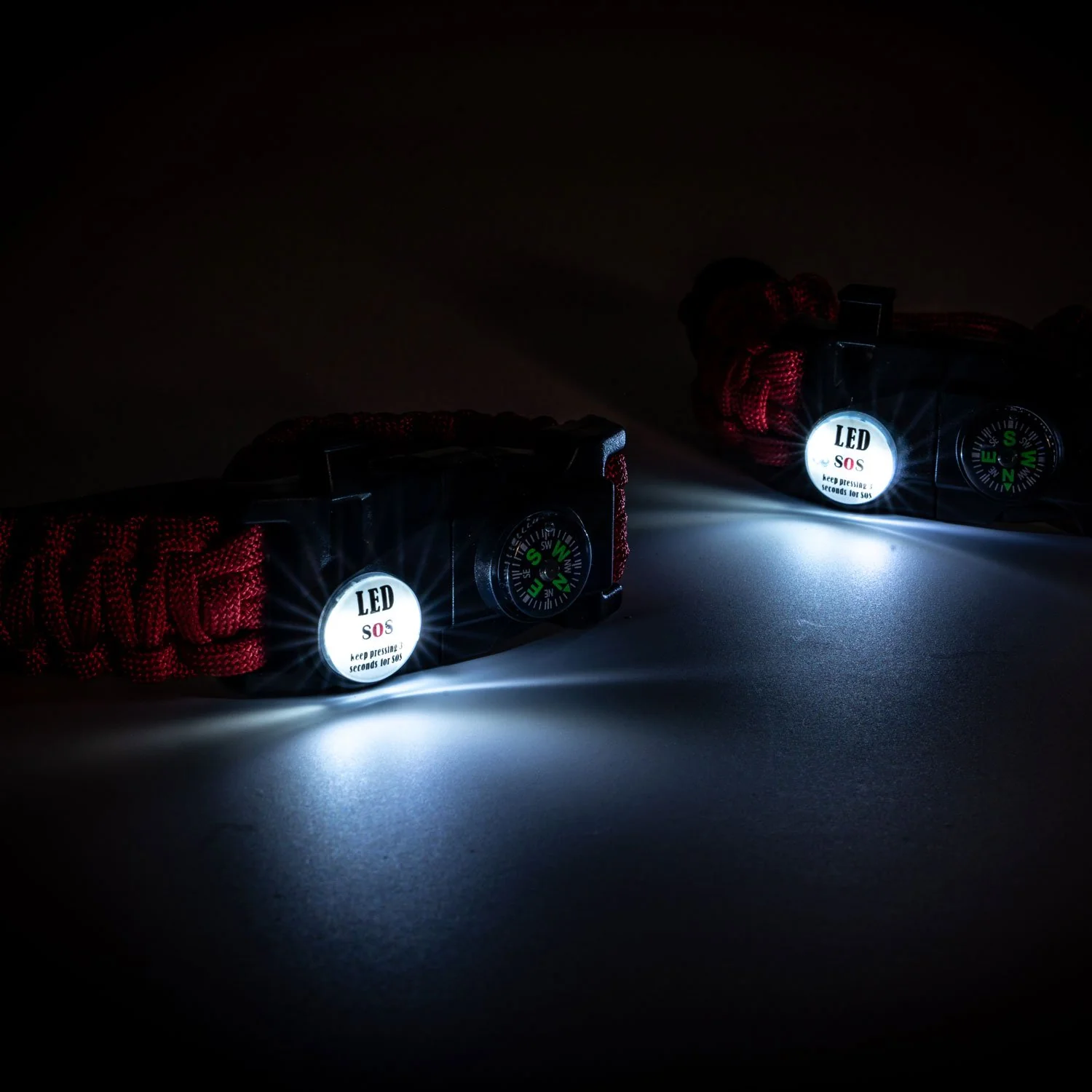 Deco Essentials 2-Pack Tactical Emergency Paracord Bracelet w/ SOS LED Whistle Knife Multi Tool - Image 12