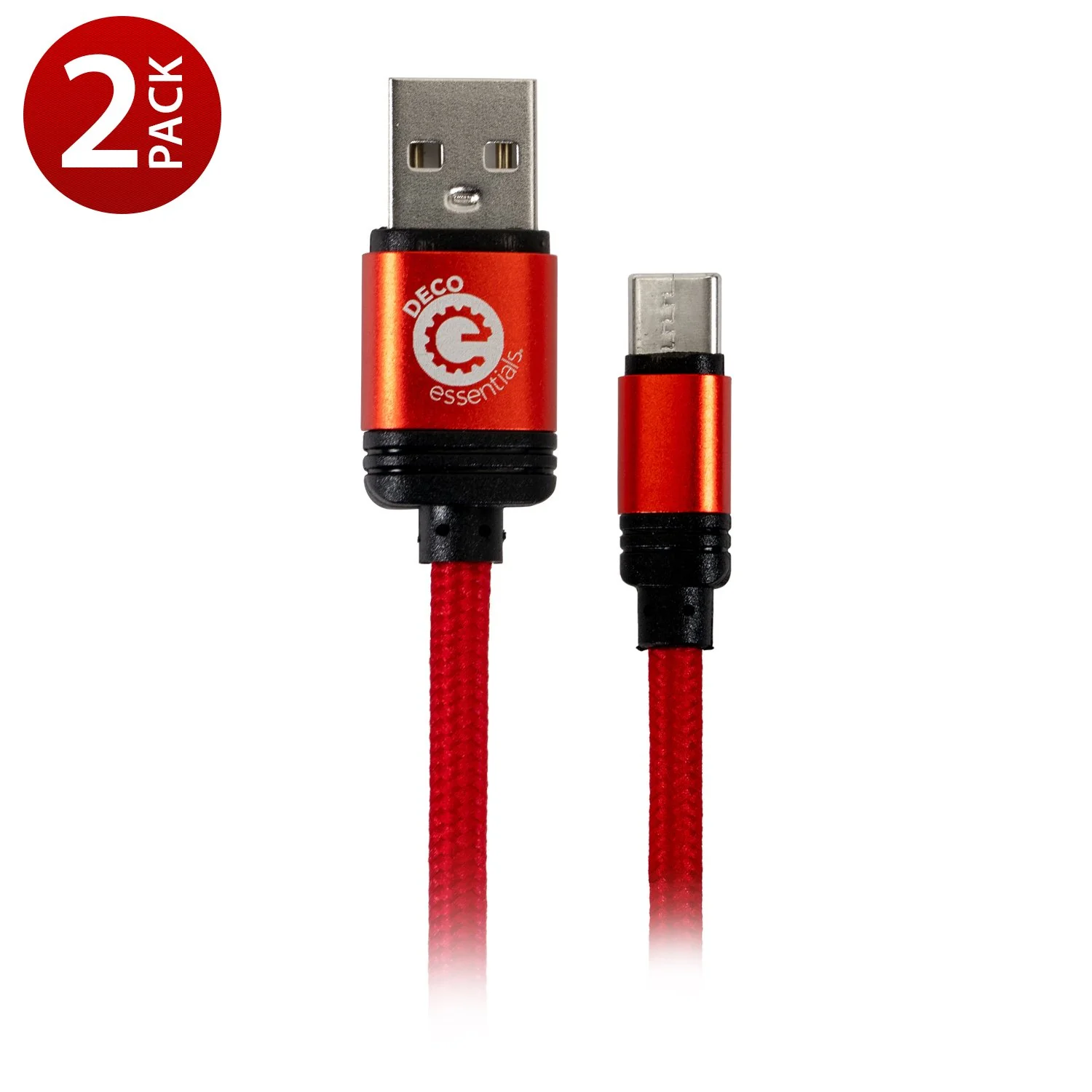 Deco Essentials 6FT USB Type-C Charge & Sync Cable | Transfer Speeds Up to 480Mbps (2-Pack)