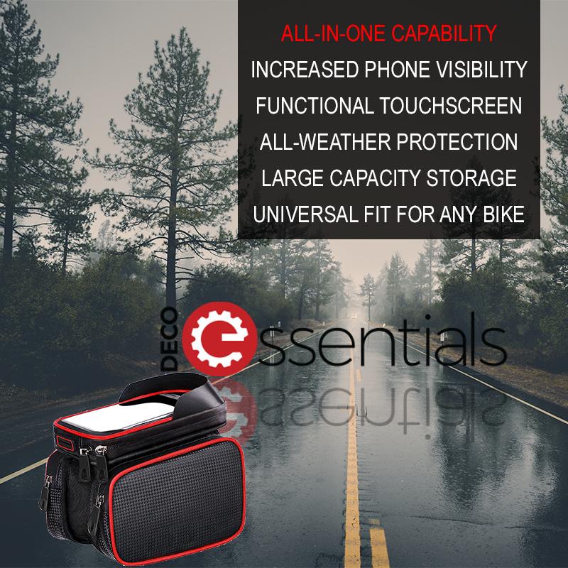 Deco Essentials Bike Frame Cell Phone Mount, Touch Screen Compatibility, Dual Storage Pockets - Image 3