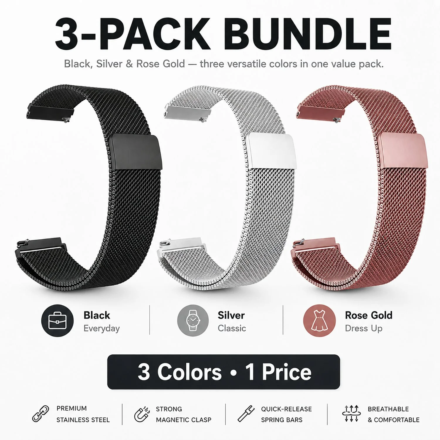 Deco Essentials 20mm Milanese Band Garmin Venu 3S/265S/255S/Lily 2 3-Pack - Image 5