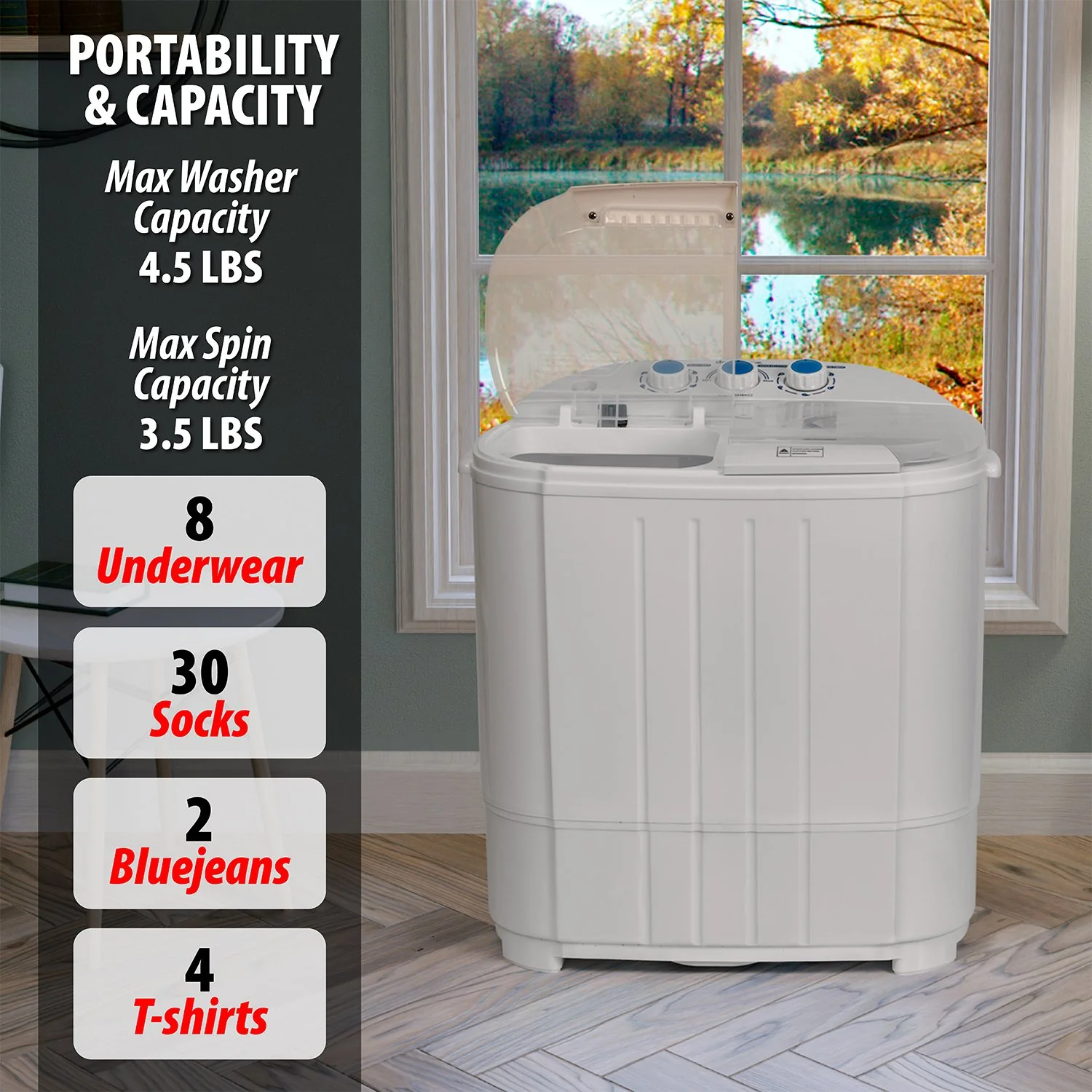 Deco Gear Compact Twin Tub Washing Machine in White - TWSHM02 - Open Box - Image 12