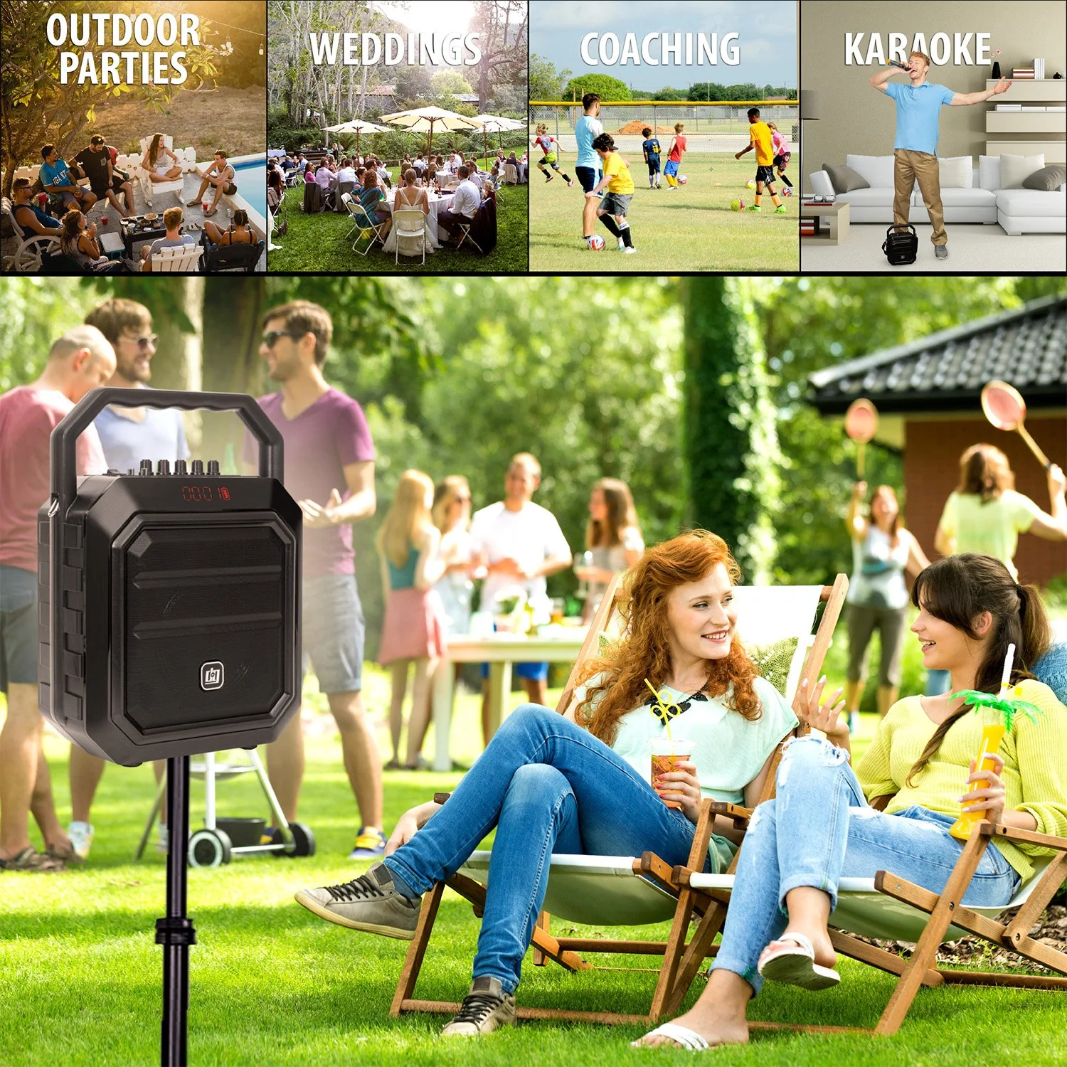 Deco Gear 2-Pack Portable PA Speaker with Wireless Microphone - 30W and 4000 mAh Battery - Image 3