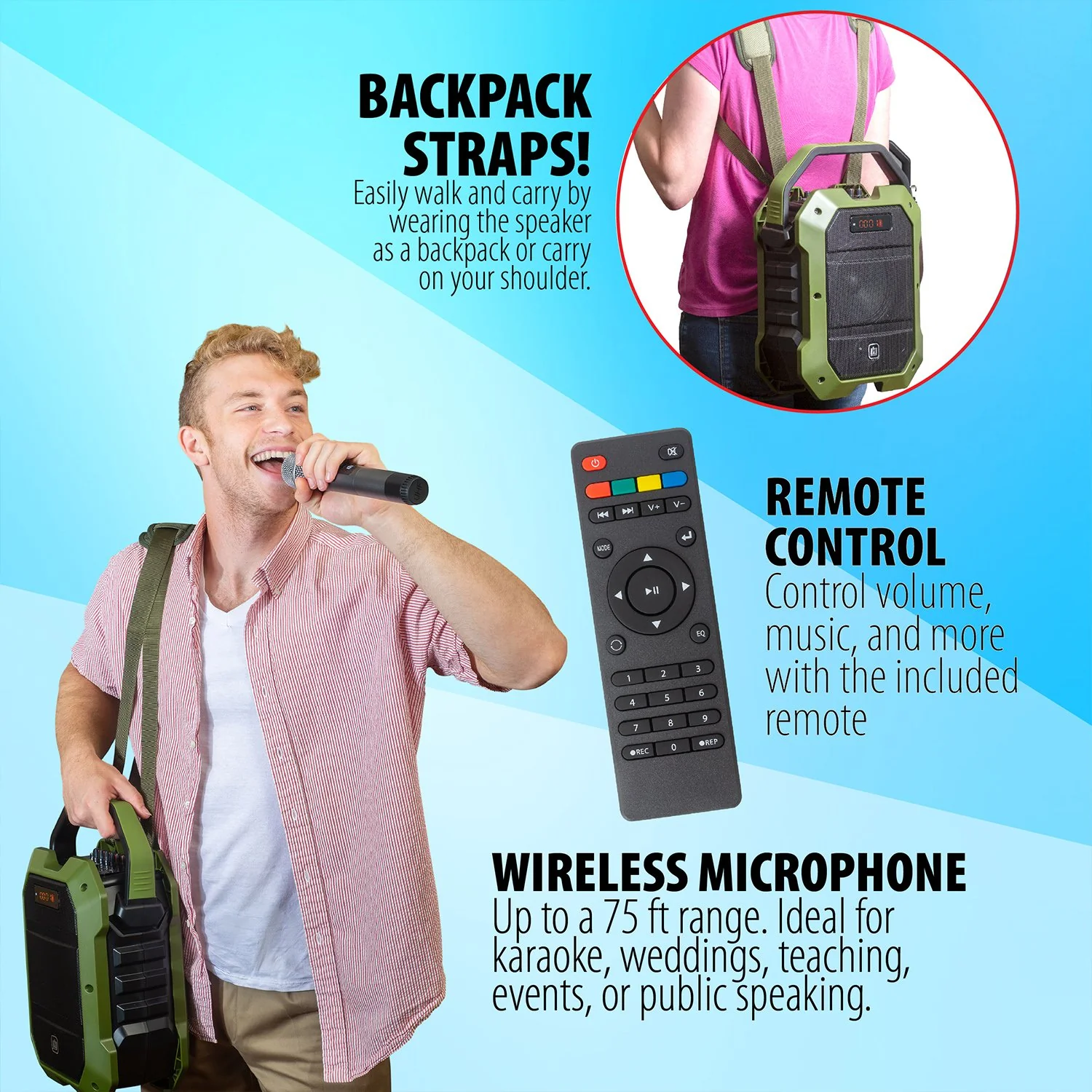 Deco Gear 2-Pack Portable PA Speaker with Wireless Microphone - 80W Power 5000 mAh Battery - Image 12