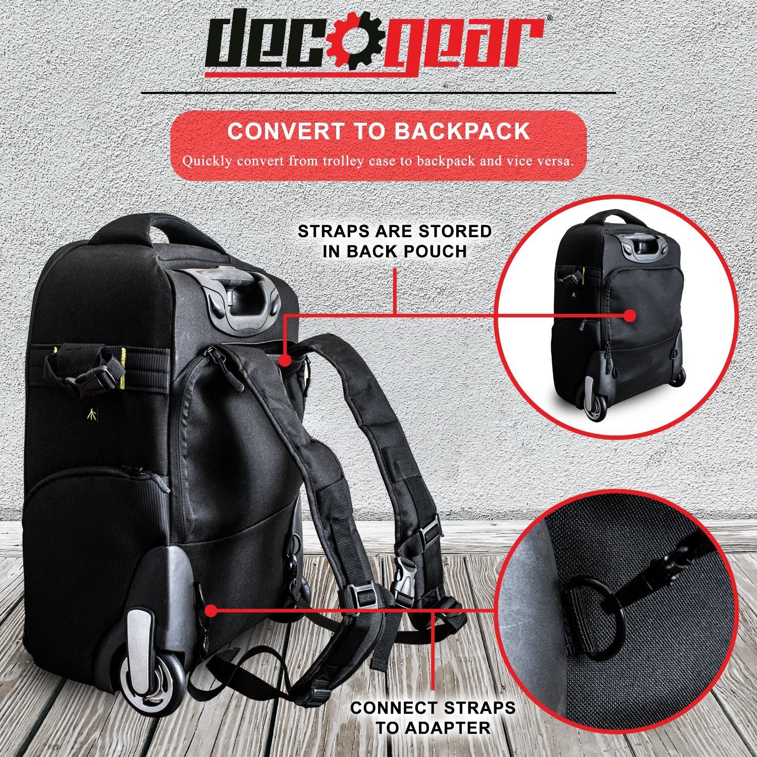 Deco Gear 3-in-1 Travel Camera Case Trolley Backpack with Pro 59" Tripod and Cleaning Kit - Image 12