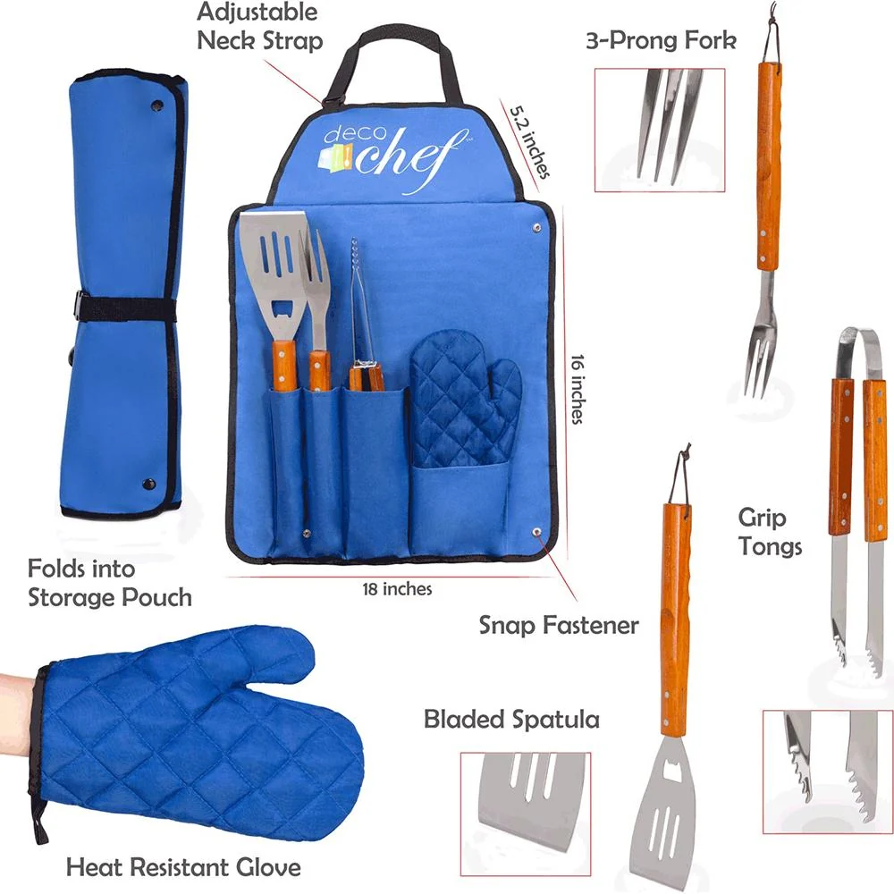 Deco Gear 3 Piece BBQ Tool Set with Apron, Spatula, Tongs, Fork & Mitt Open Box - Image 3