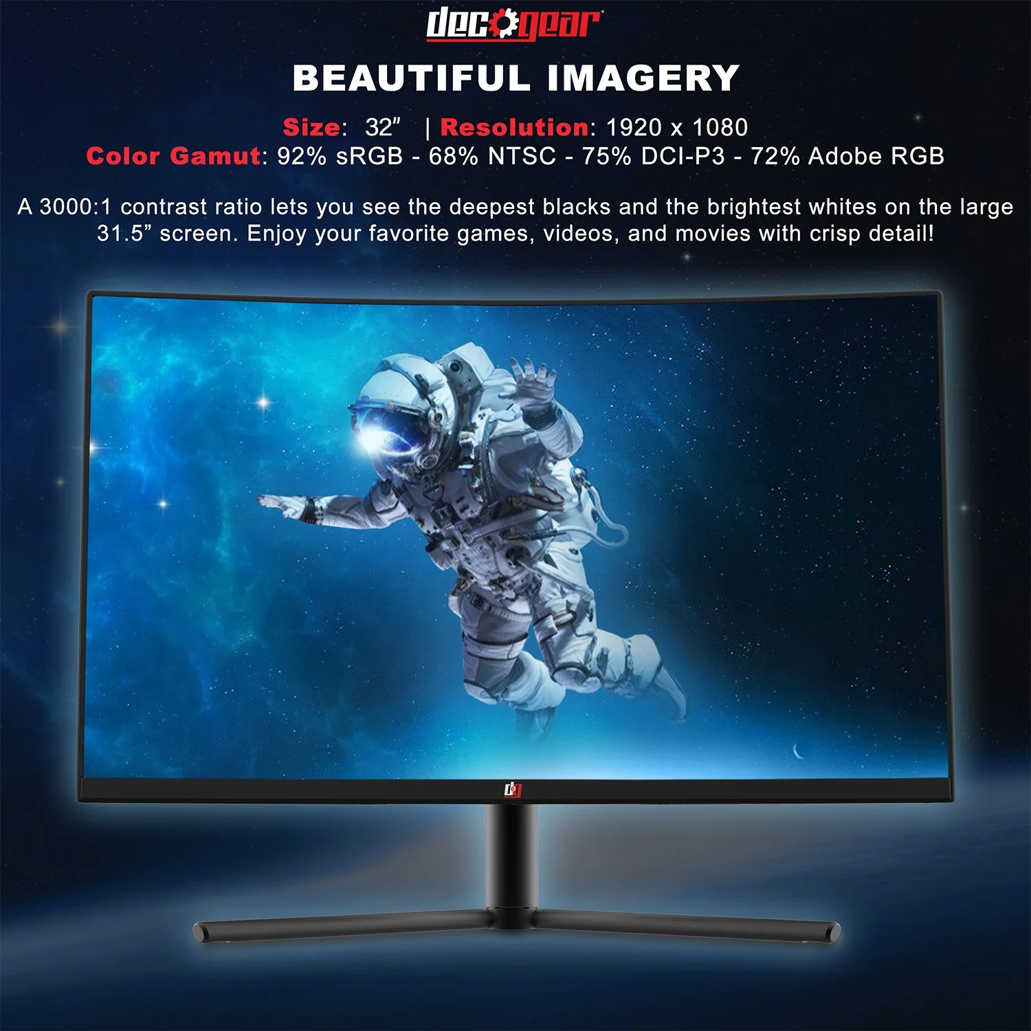 Deco Gear 32" 1920x1080 Curved Gaming Monitor, 3000:1 Contrast, 75 Hz, 6ms, 2-Pack - Image 13
