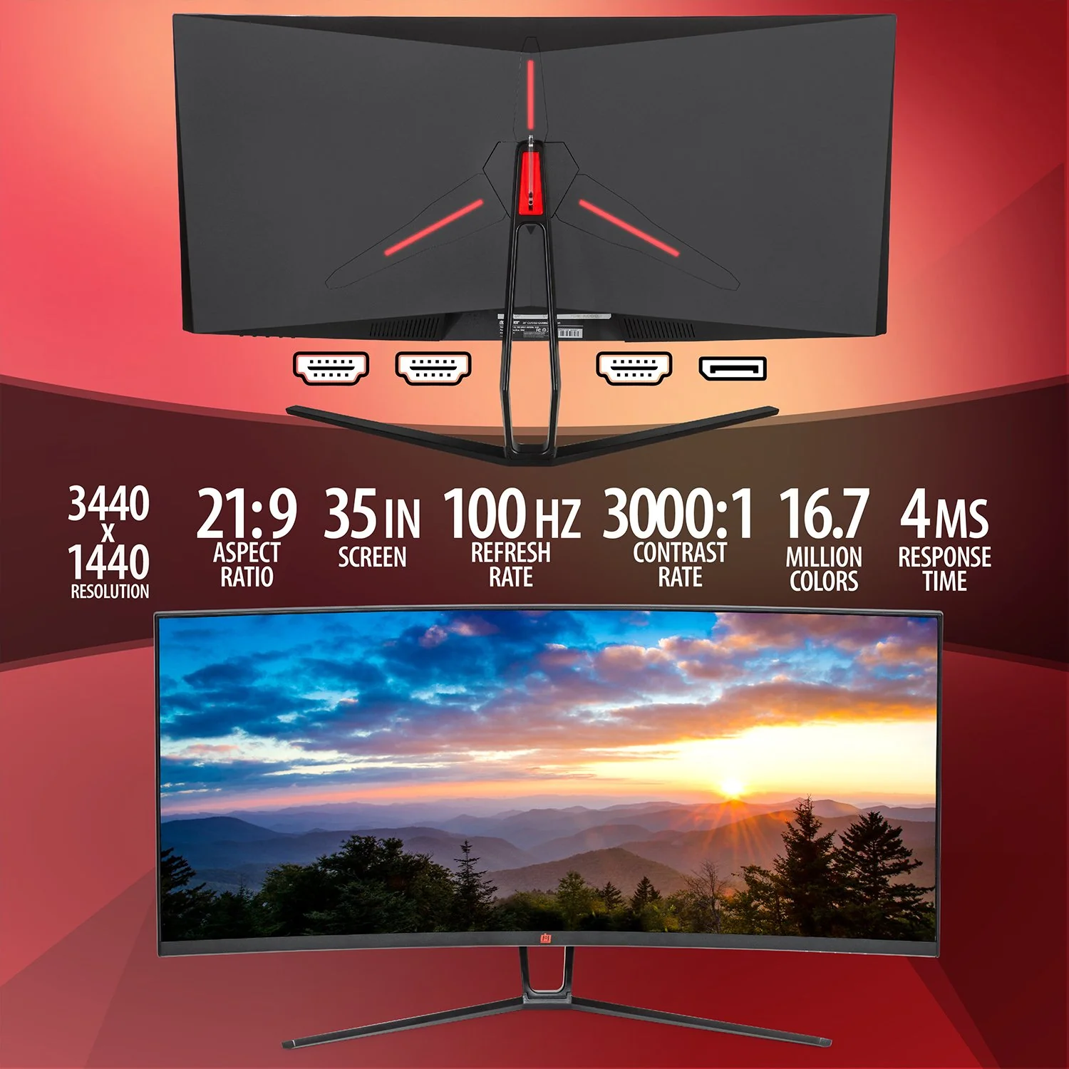 Deco Gear 35" Curved Ultrawide LED Gaming Monitor WQHD Display 3440x1440 - Refurbished - Image 7