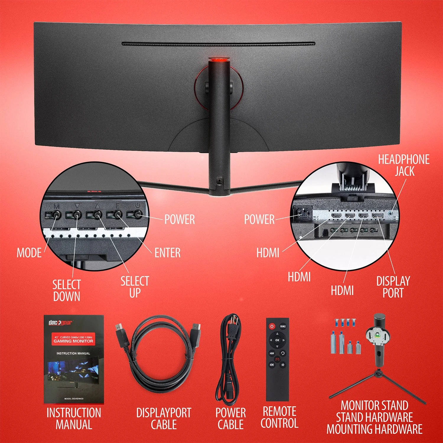 Deco Gear 43" Curved LED 3840x1200 32:10 120Hz FreeSync 4ms Gaming Monitor - Refurbished - Image 6