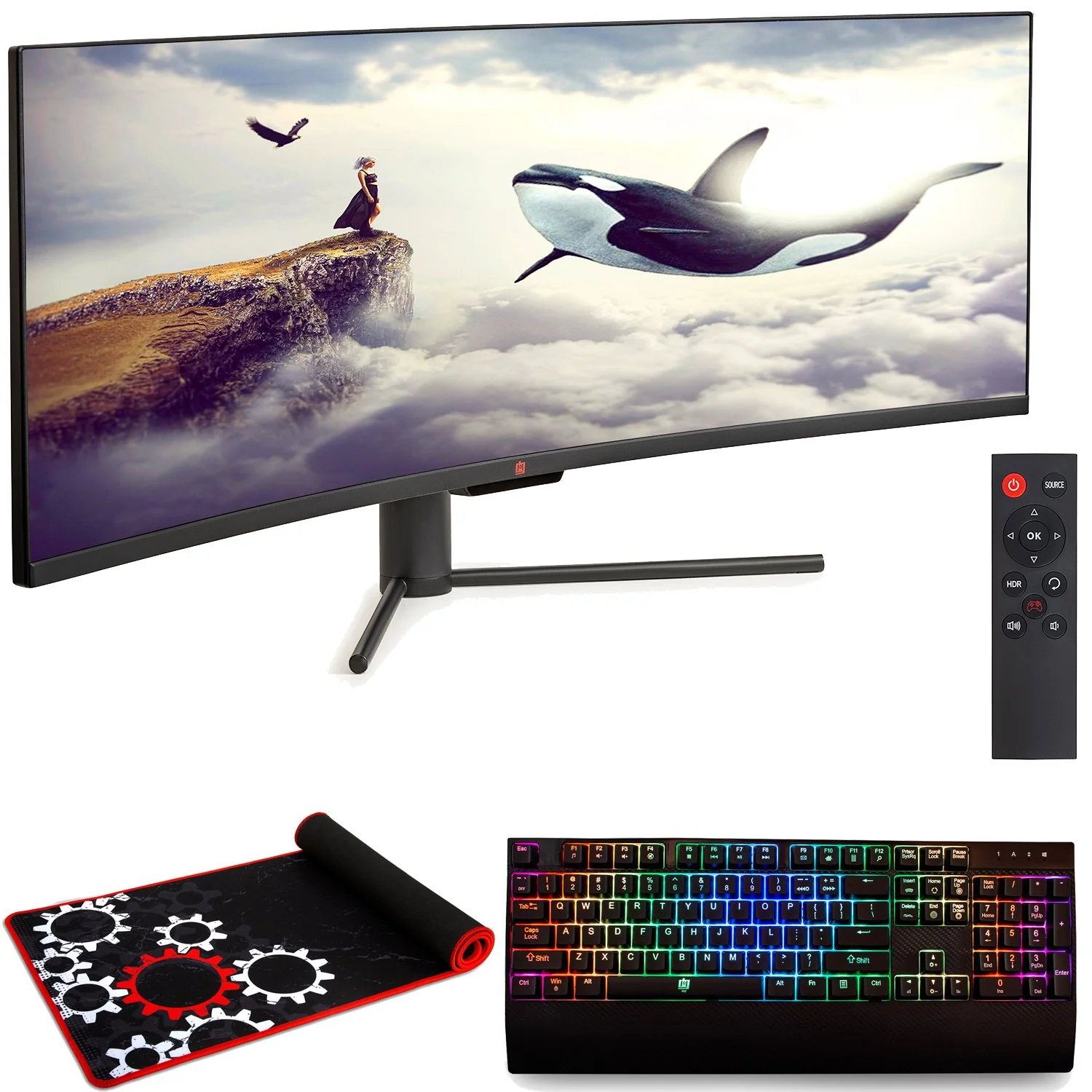 Deco Gear 43" Curved Ultrawide 3840x1200 Gaming Monitor + Mechanical Keyboard + Mouse Pad