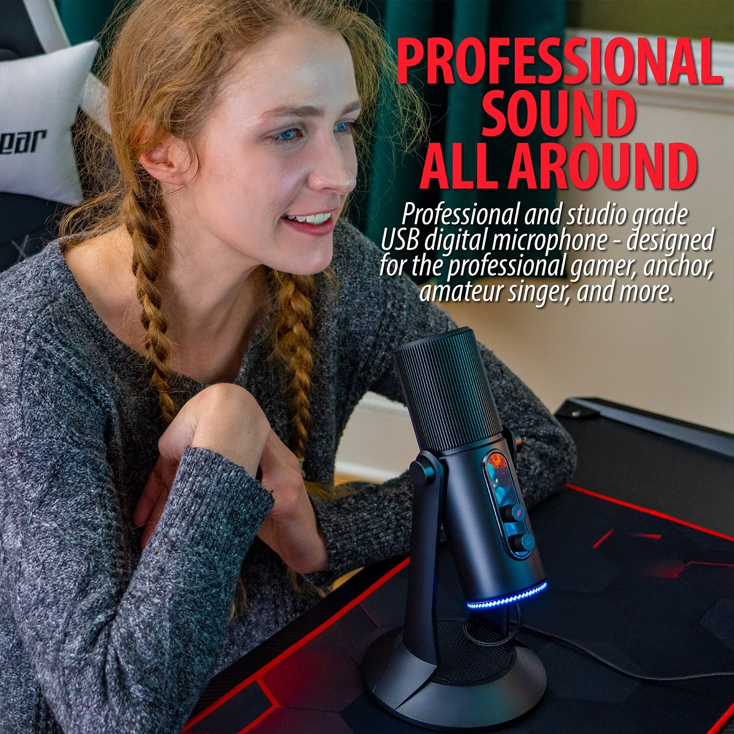 Deco Gear 47" LED Gaming Desk Bundle with Gaming Chair, USB PC Microphone and HDMI Cable - Image 8