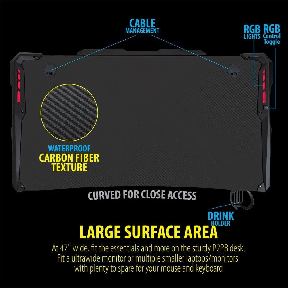 Deco Gear 47" LED Gaming Desk, Carbon Fiber Surface with 35" Curved Gaming Monitor Bundle - Image 5