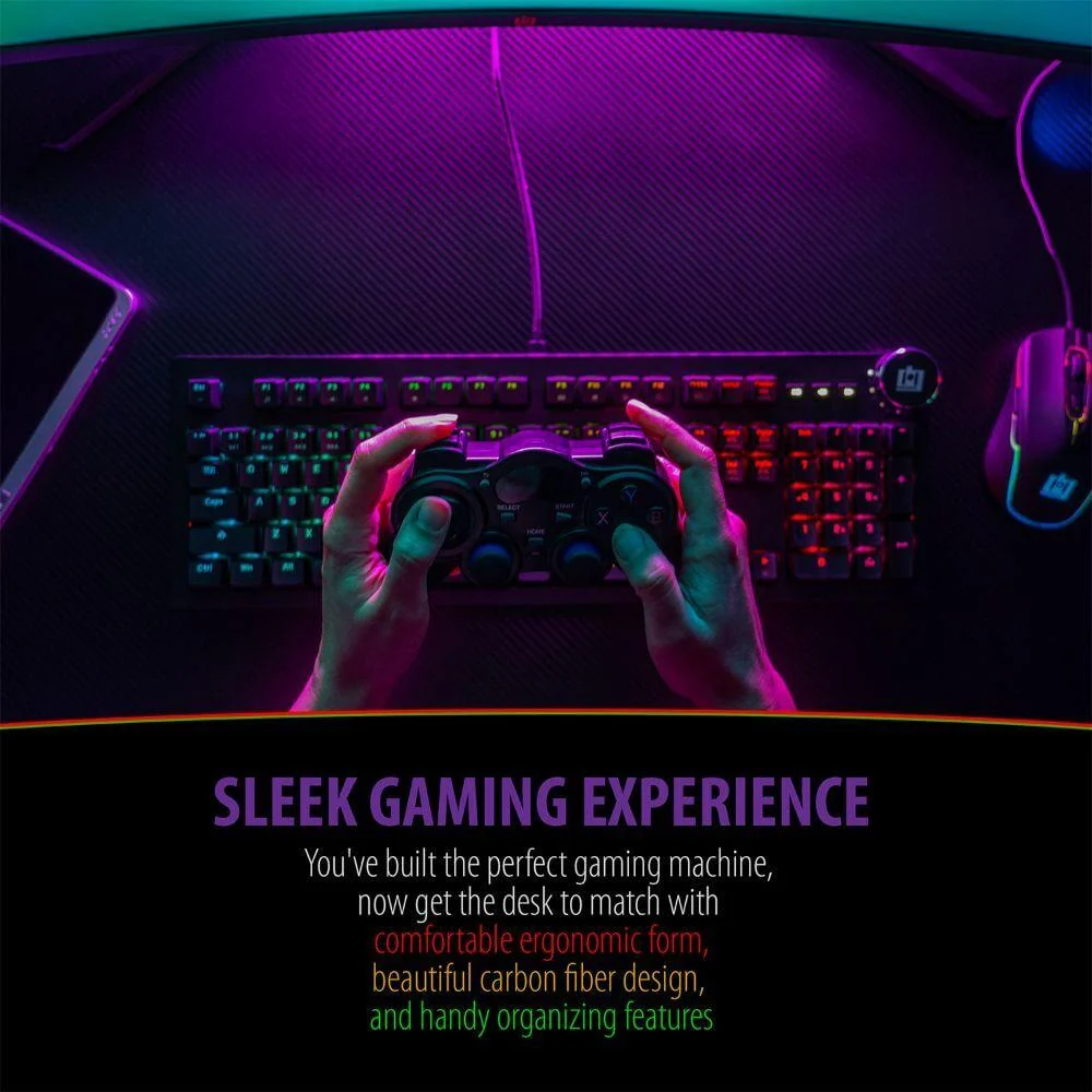 Deco Gear 47" LED Gaming Desk, Carbon Fiber Surface with Gaming Chair (Red) Bundle - Image 6
