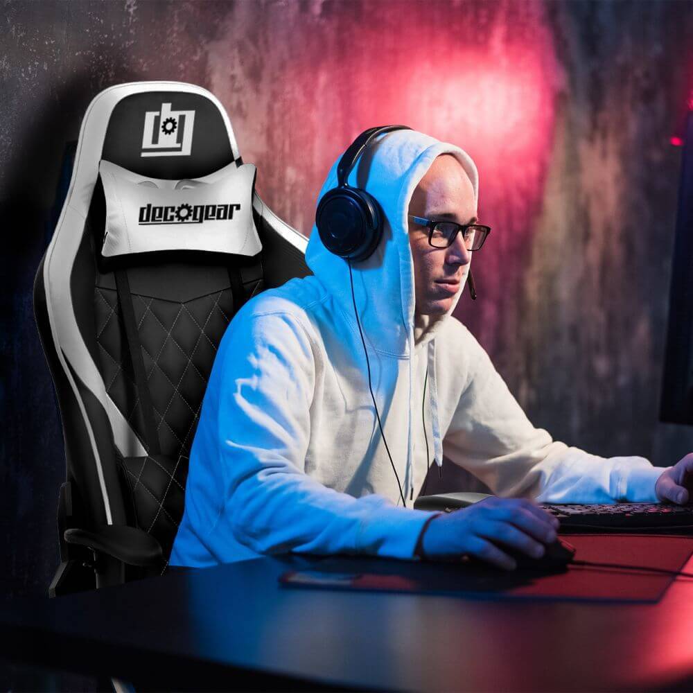 Deco Gear 47" LED Gaming Desk, Carbon Fiber Surface with Gaming Chair (White) Bundle - Image 11