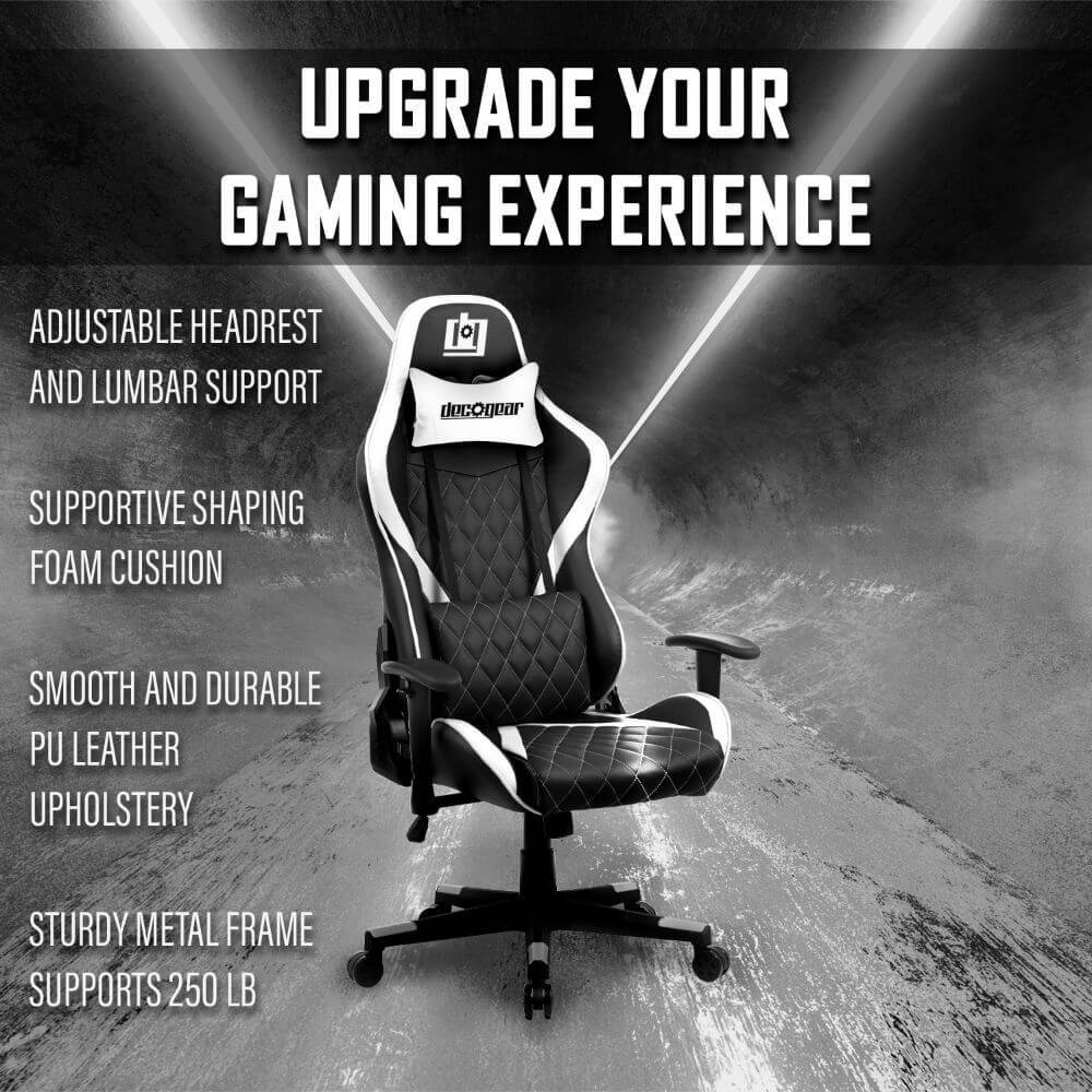 Deco Gear 47" LED Gaming Desk, Carbon Fiber Surface with Gaming Chair (White) Bundle - Image 12