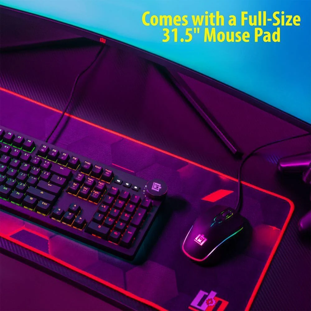 Deco Gear 47" LED Gaming Desk, Carbon Fiber Surface with Gaming Chair (White) Bundle - Image 7
