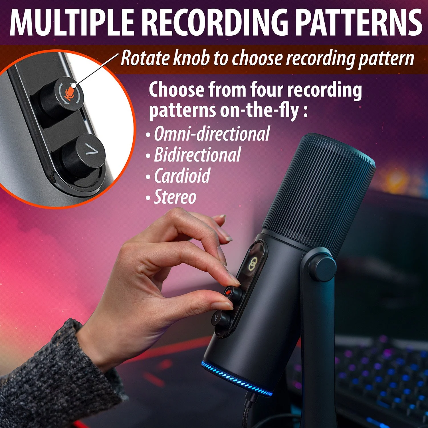 Deco Gear 47" LED Gaming Desk, Carbon Fiber Surface with PC USB Microphone Bundle - Image 11