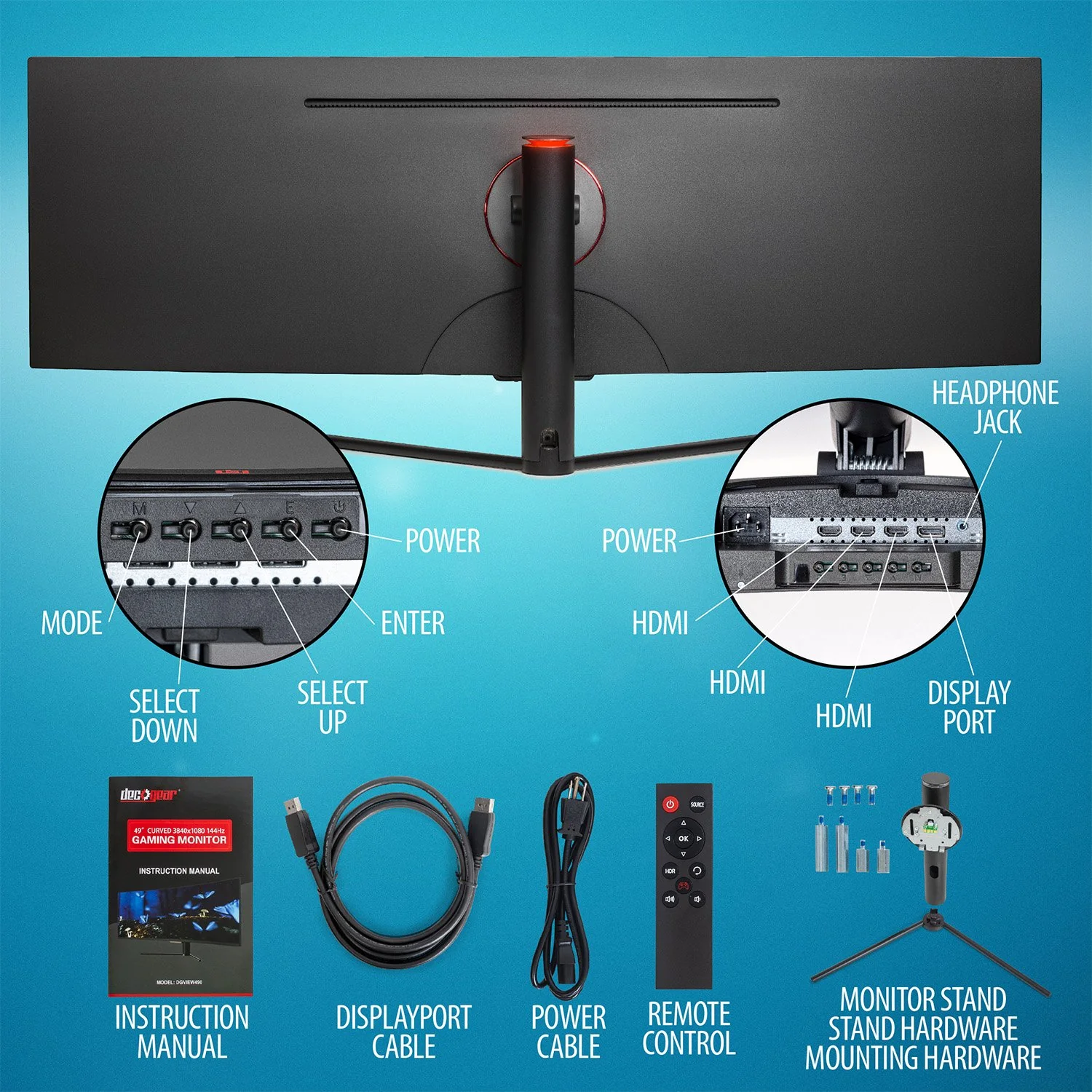 Deco Gear 49" Curved Ultrawide LED 3840x1080 HDR400 FreeSync Gaming Monitor - Refurbished - Image 10