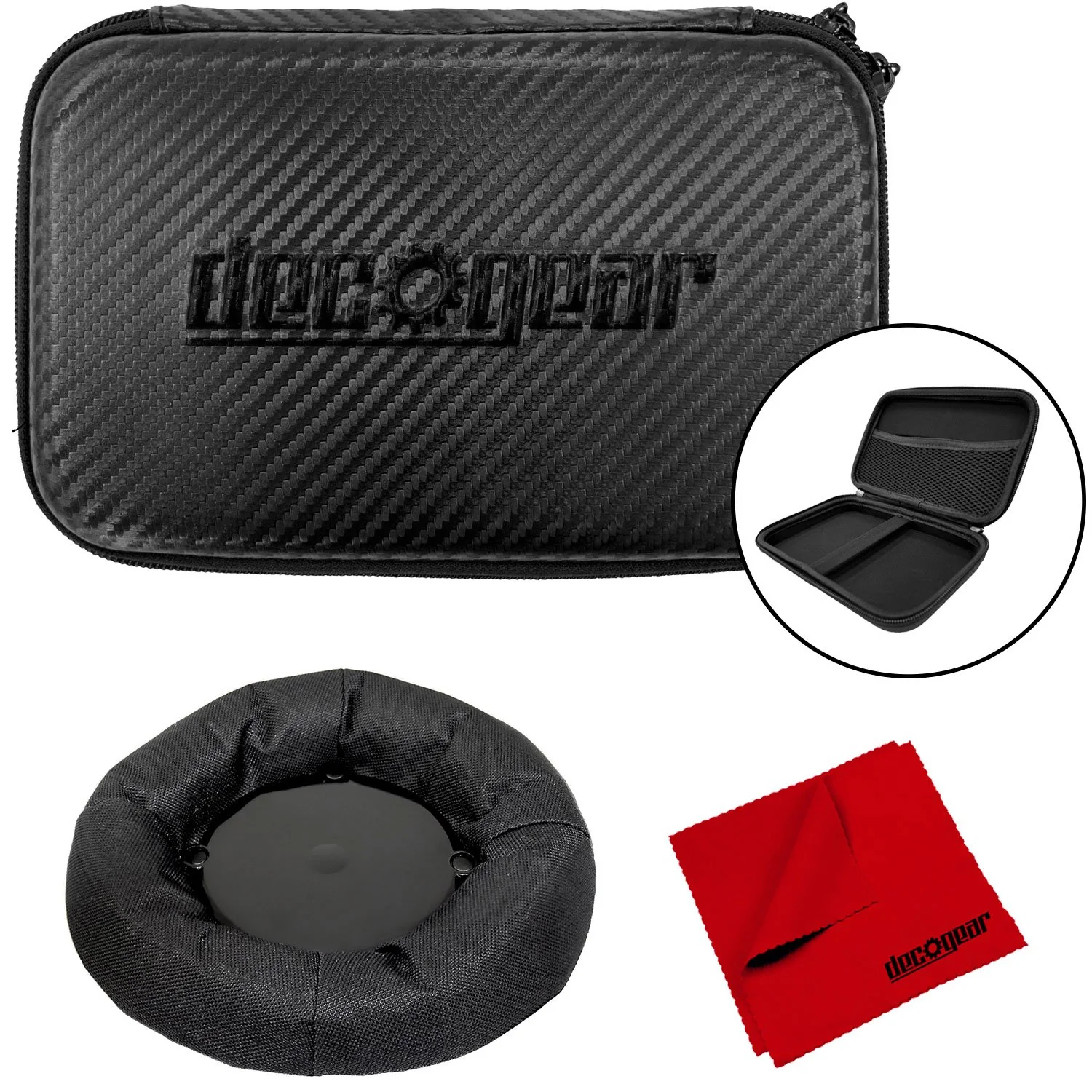 Deco Gear 7" Hard EVA Case with Zipper for Tablets/GPS and Weighted GPS Dash Mount Bundle