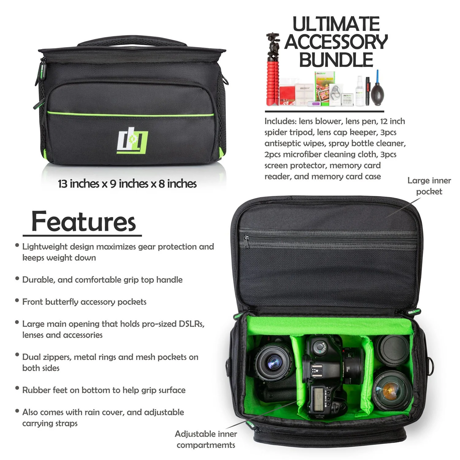 Deco Gear DSLR Mirrorless Camera Bag Large + Software Bundle+ Tripod & Bonus Accessory Kit - Image 9