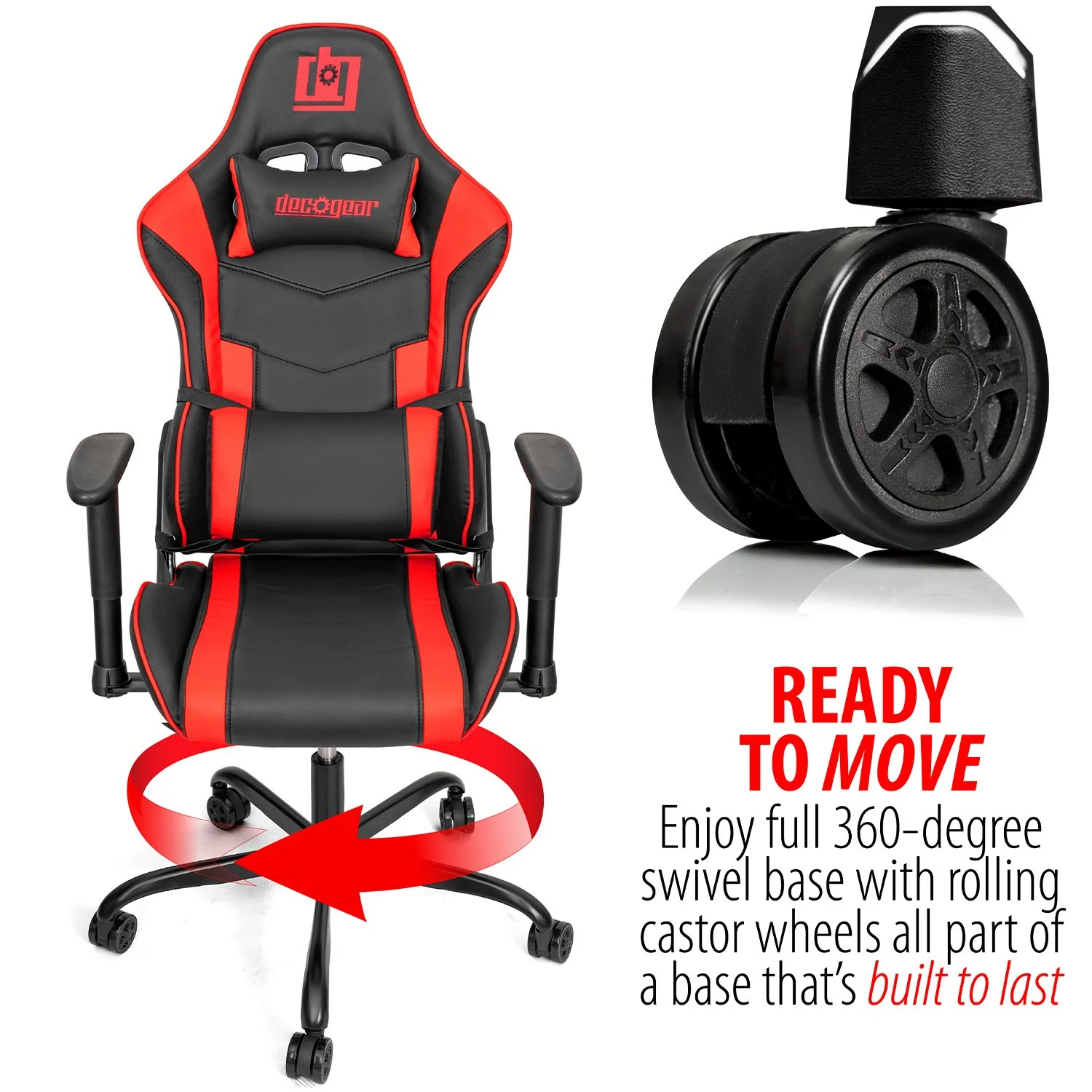 Deco Gear Ergonomic Foam Gaming Chair with Adjustable Head and Lumbar Support, Red - Image 8