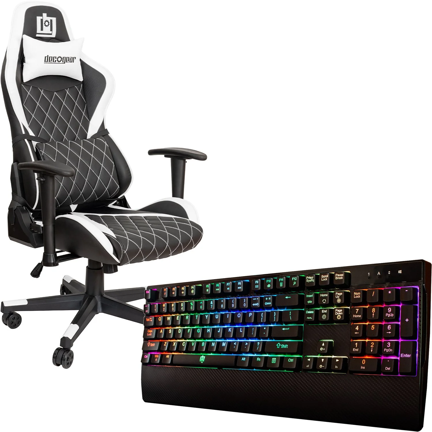 Deco Gear Ergonomic White Gaming Chair, Head, Lumbar Support, Outemu Blue Switch Keyboard