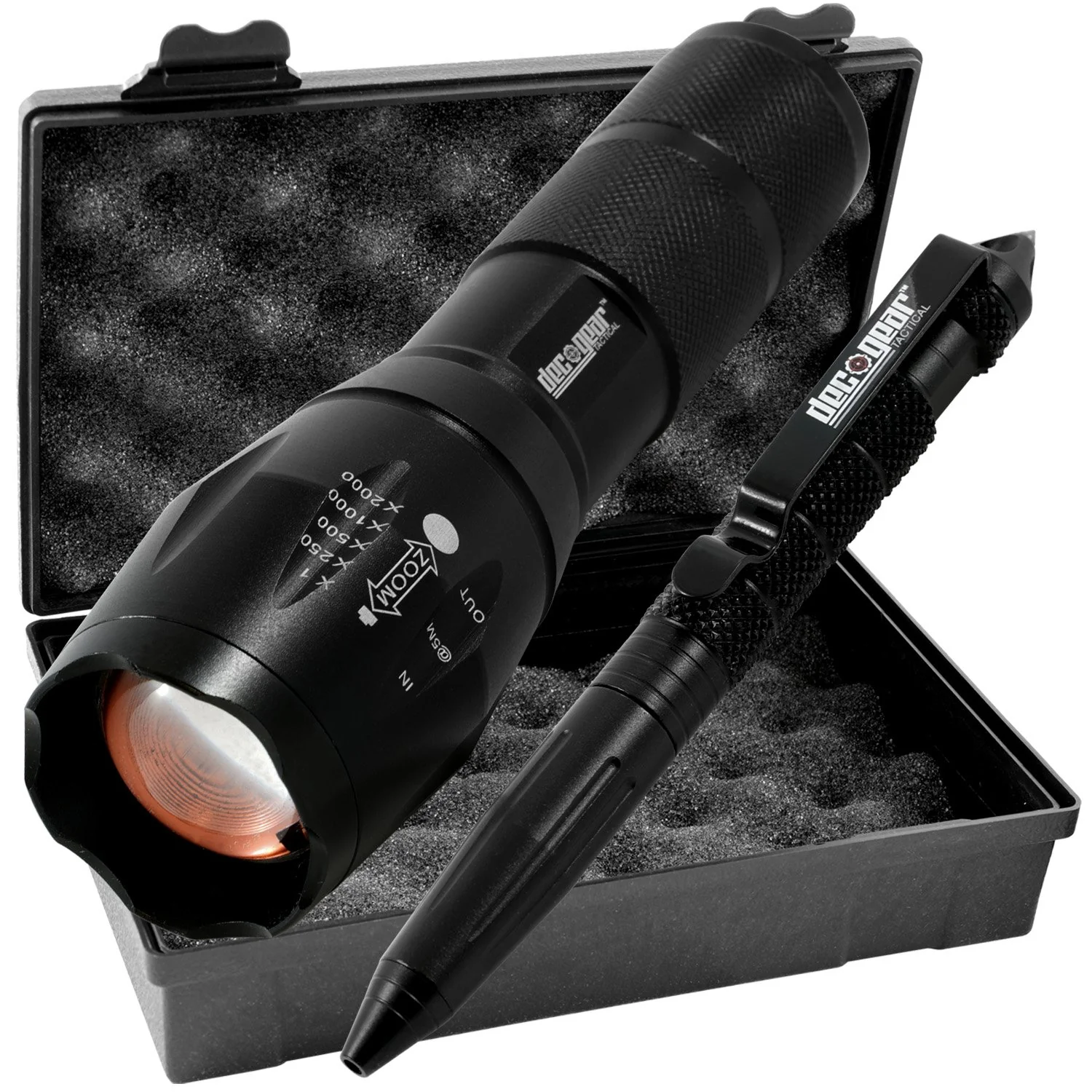 Deco Gear FPT100BK Tactical Flashlight and Tactical Pen Set with Water/Shockproof Case - Image 12