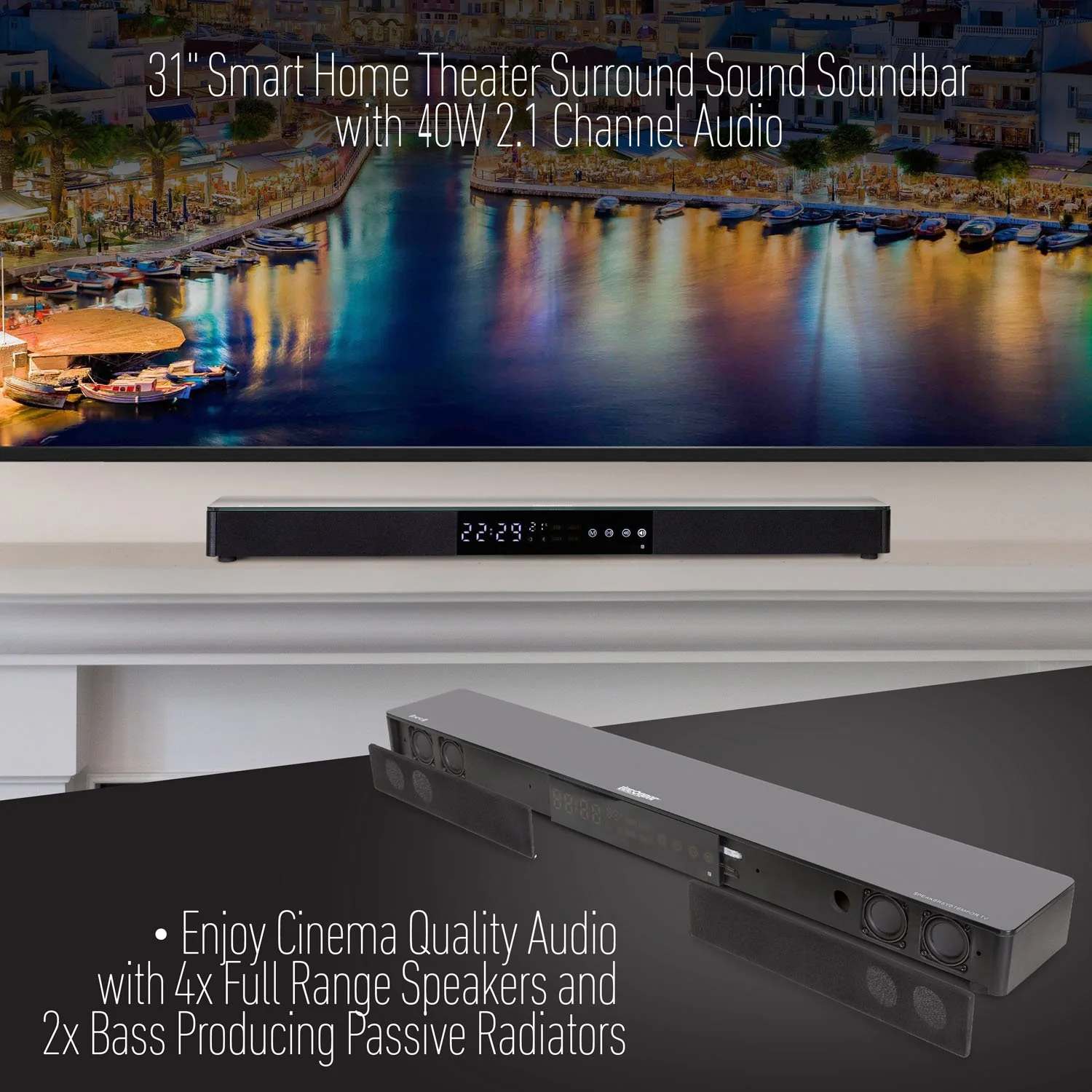 Deco Gear Home Theater Surround Sound 31" Soundbar 2.1 CH Audio Wireless Bluetooth NFC - Image 8