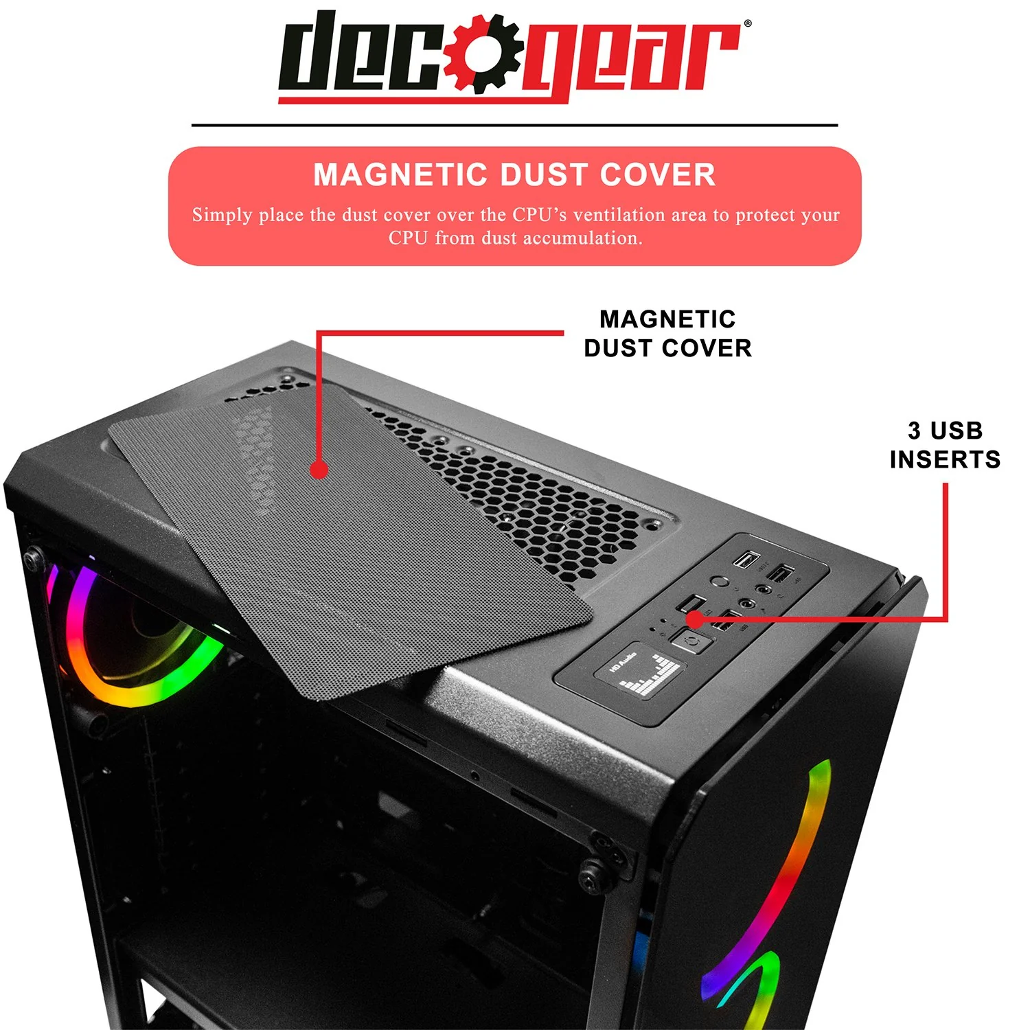 Deco Gear Mid-Tower PC Gaming Computer Case - Full Tempered Glass and LED Lighting - Image 2